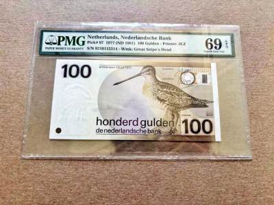 【Blue Auction】✨世界纸币精拍第511期【精】 - 【冠军分】荷兰 1977年100盾 经典水鸟 PMG69EPQ 近满分