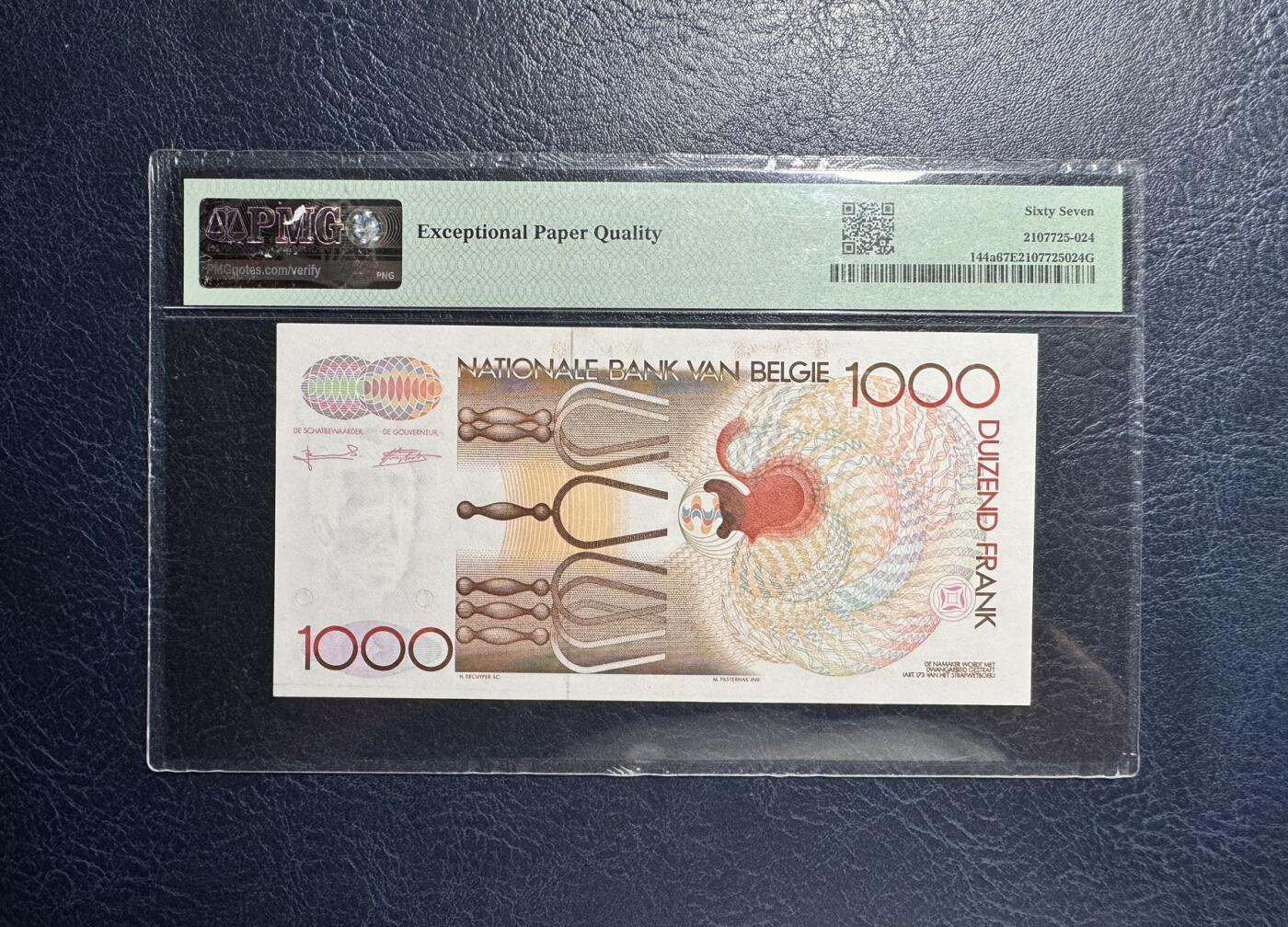 收藏联盟Quantum Auction 第363期拍卖  比利时ND (1980-96)年1000法郎 PMG67 