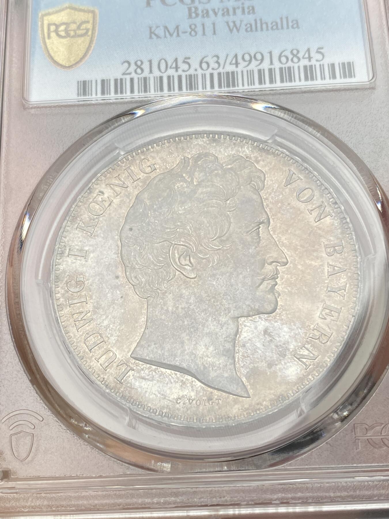 万国钱币拍卖第030期（万国三十期纪念大拍） PCGS MS63 1842年德国巴伐利亚路德维希一世瓦尔哈拉英灵殿落成纪念2泰勒 德意志最神圣的建筑 全德意志最伟大的灵魂统统入驻英灵殿 近年来很少见到好品相 此枚深打原味五彩状态不可错过