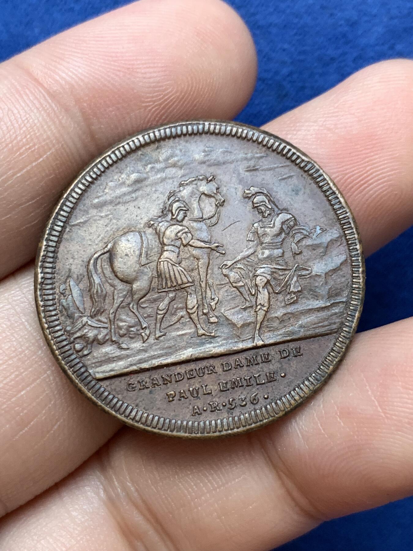 《竞宝斋》第291场- 周日，周一，周二 3场连拍 （全场包邮） 瑞士铸造的古罗马历史铜质纪念代币，铸造于1740-1750年间，记录卢修斯·埃米利乌斯·保卢斯的故事，11.97g，32.3mm