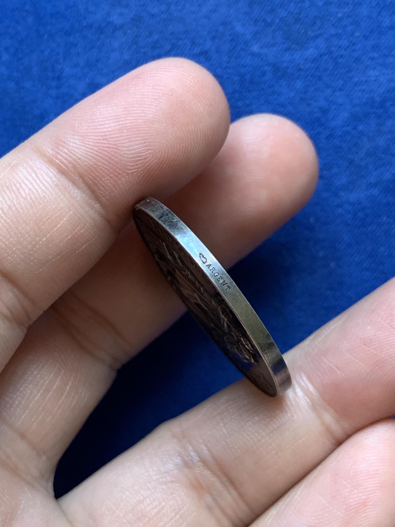 《竞宝斋》第291场- 周日，周一，周二 3场连拍 （全场包邮） 1894年法国婚姻纪念圆型银代币 丰饶角边铭 32mm 16.2g