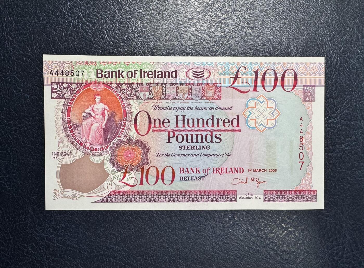 收藏联盟Quantum Auction 第363期拍卖  北爱尔兰2005年100镑首发A冠 品相全新UNC 贝尔法斯特女王大学