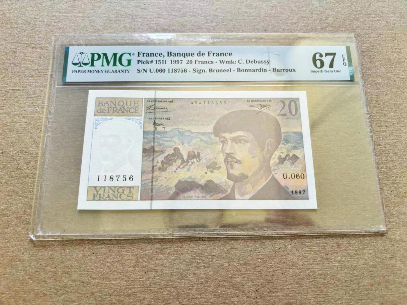 【Blue Auction】✨世界纸币精拍第511期【精】 法国 1997年20法郎 PMG67EPQ 高分