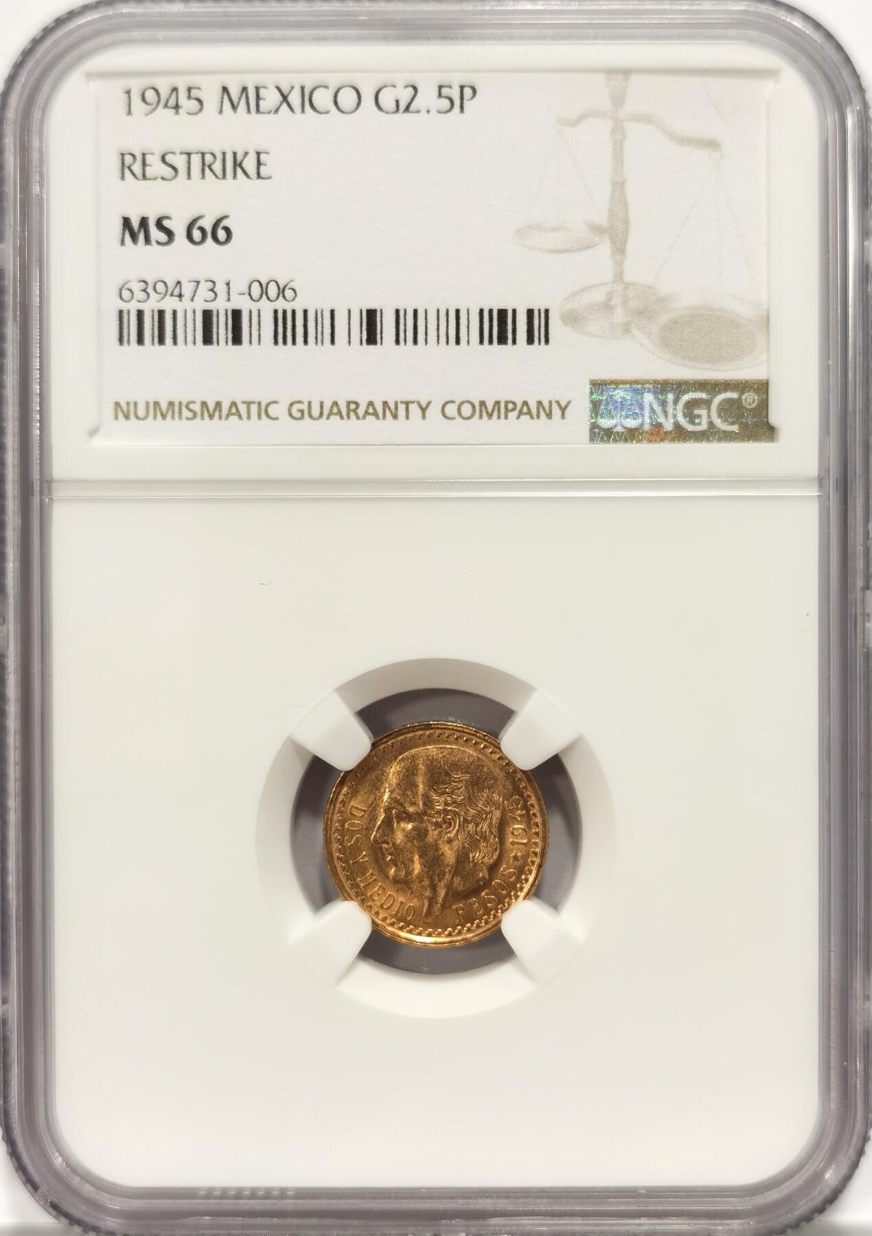 博洋堂“夏光旖旎”7月精品专场暨第085期（全场包邮） NGC MS66 墨西哥1945年2.5比索鹰洋金币 2.08克 90%金 高分币