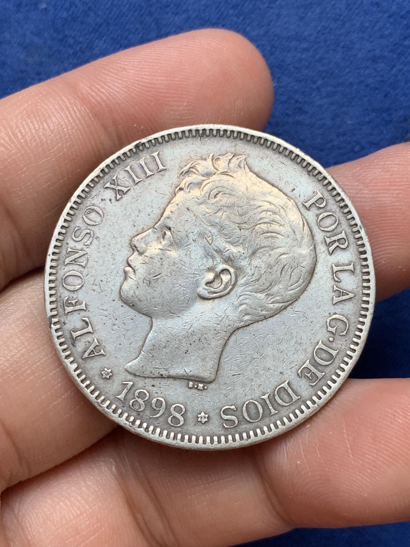 《竞宝斋》第290场- 周日，周一，周二 3场连拍 （全场包邮） 1898年西班牙阿方索十三世5比塞塔 25g