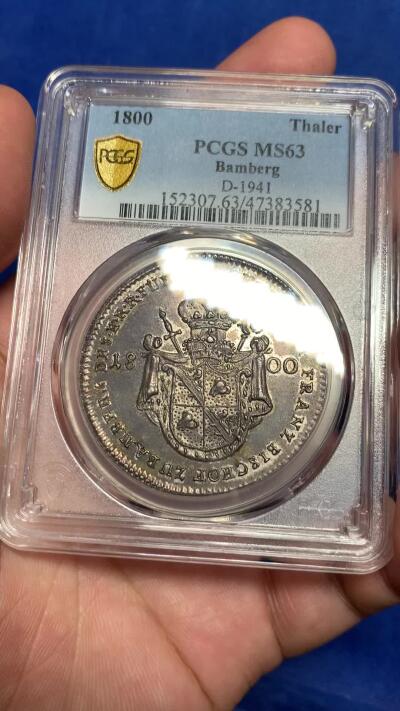 《竞宝斋》第290场- 周日，周一，周二 3场连拍 （全场包邮） 冠军分 封面币 PCGS MS63 德国 1800班贝格主教区 景观泰勒 大银币 稀见MS品种