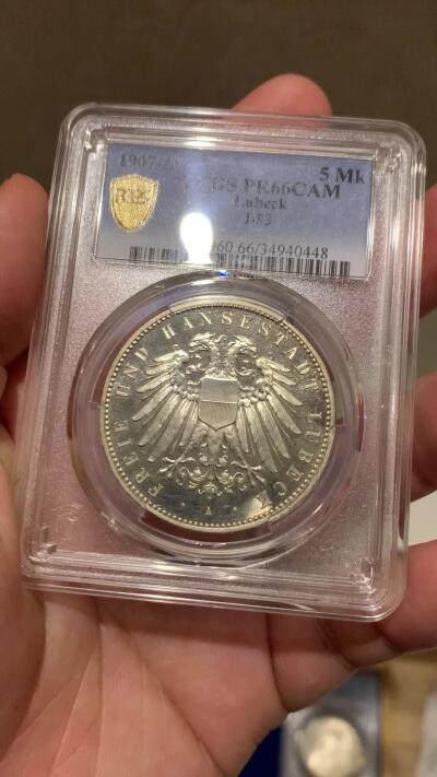 《竞宝斋》第290场- 周日，周一，周二 3场连拍 （全场包邮） PCGS PR66CAM 德国1907吕贝克精制5马克