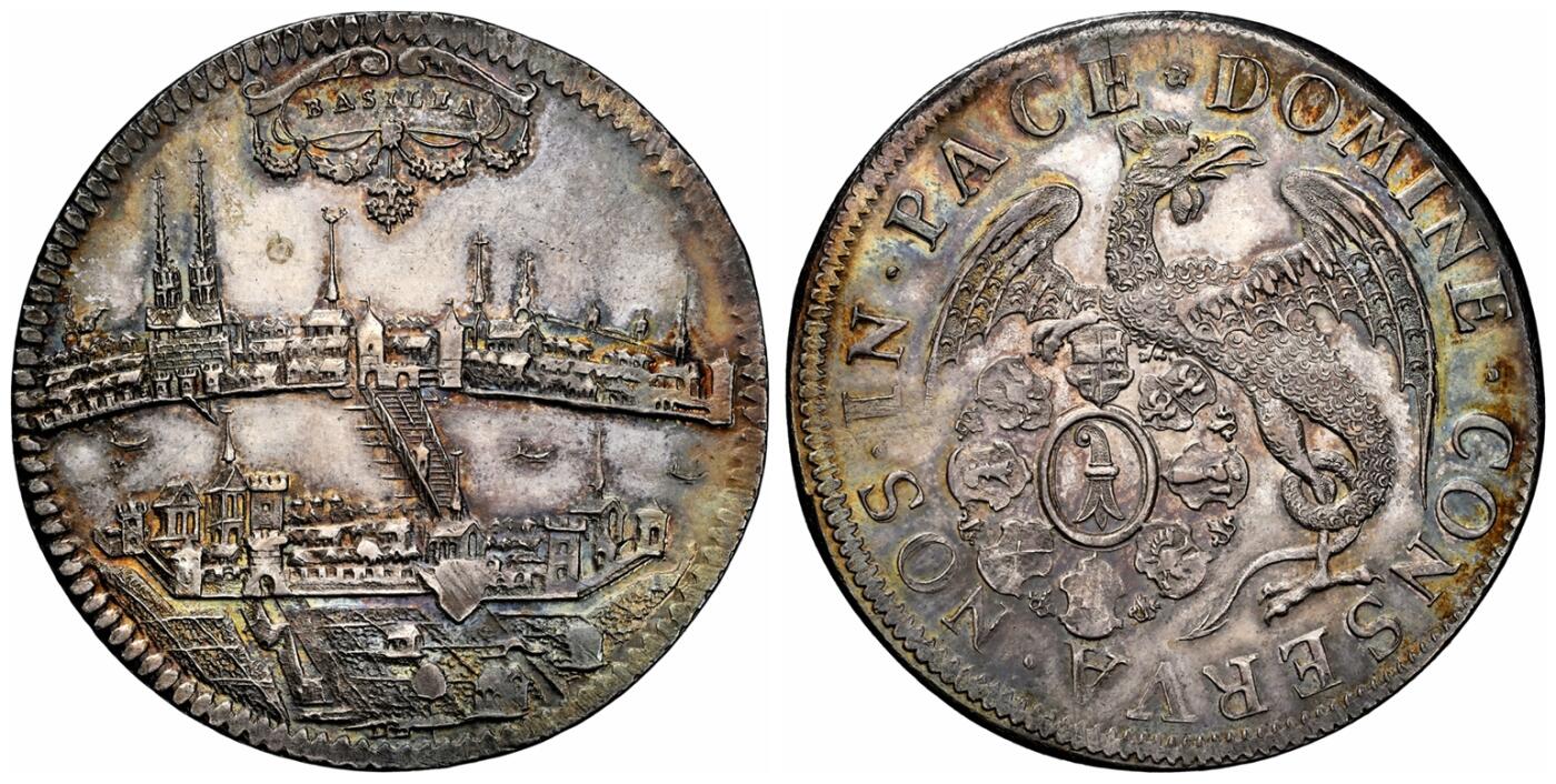万国钱币拍卖第030期（万国三十期纪念大拍） NGC MS60 1700年后瑞士巴赛尔城市景观流通1泰勒 极其稀少的DAV-1747版本 NGC仅有3枚评级 唯一亚军分 欧洲幻彩无减重痕 高点非常清晰 HA也多年未现身的品种 