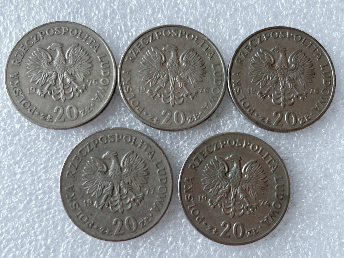 第一海外回流一元起拍收藏 散币专场 第103期 波兰70年代20兹罗提镍币洛沃科特纪念币 5枚