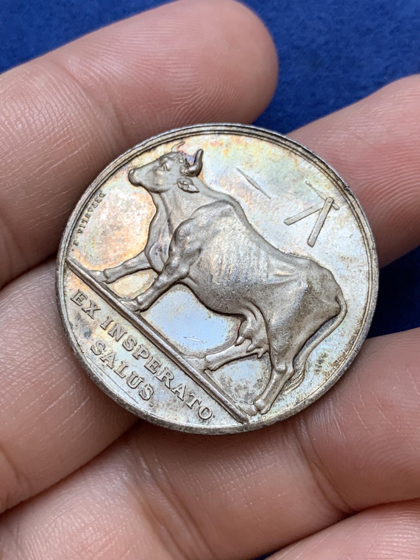 《竞宝斋》第291场- 周日，周一，周二 3场连拍 （全场包邮） 法国巴黎牛痘疫苗接种银章 直径32.4mm 16.17克 蜜蜂边铭