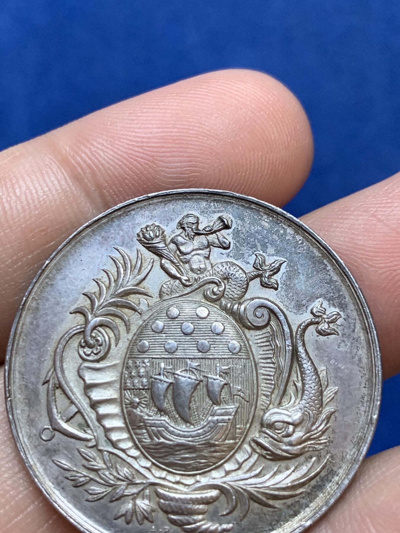 《竞宝斋》第291场- 周日，周一，周二 3场连拍 （全场包邮） 法国银质jeton，洛里昂储蓄银行，14.86g，33.7mm，丰饶角边铭