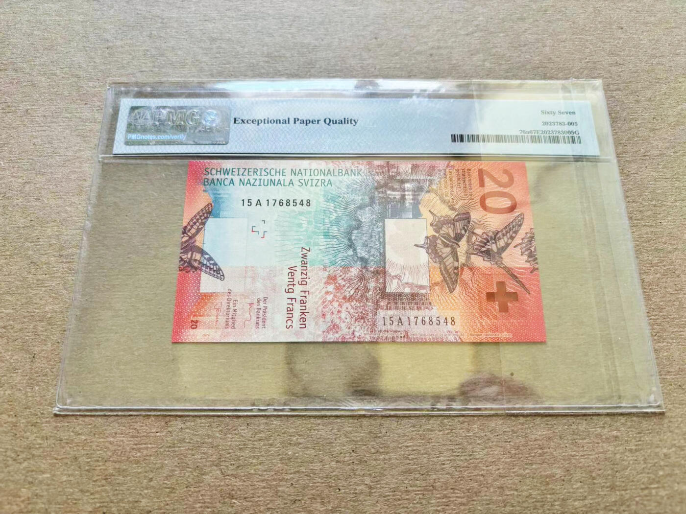 【Blue Auction】✨世界纸币精拍第511期【精】 【A冠】瑞士 手版 2015年20法郎 PMG67EPQ 高分 