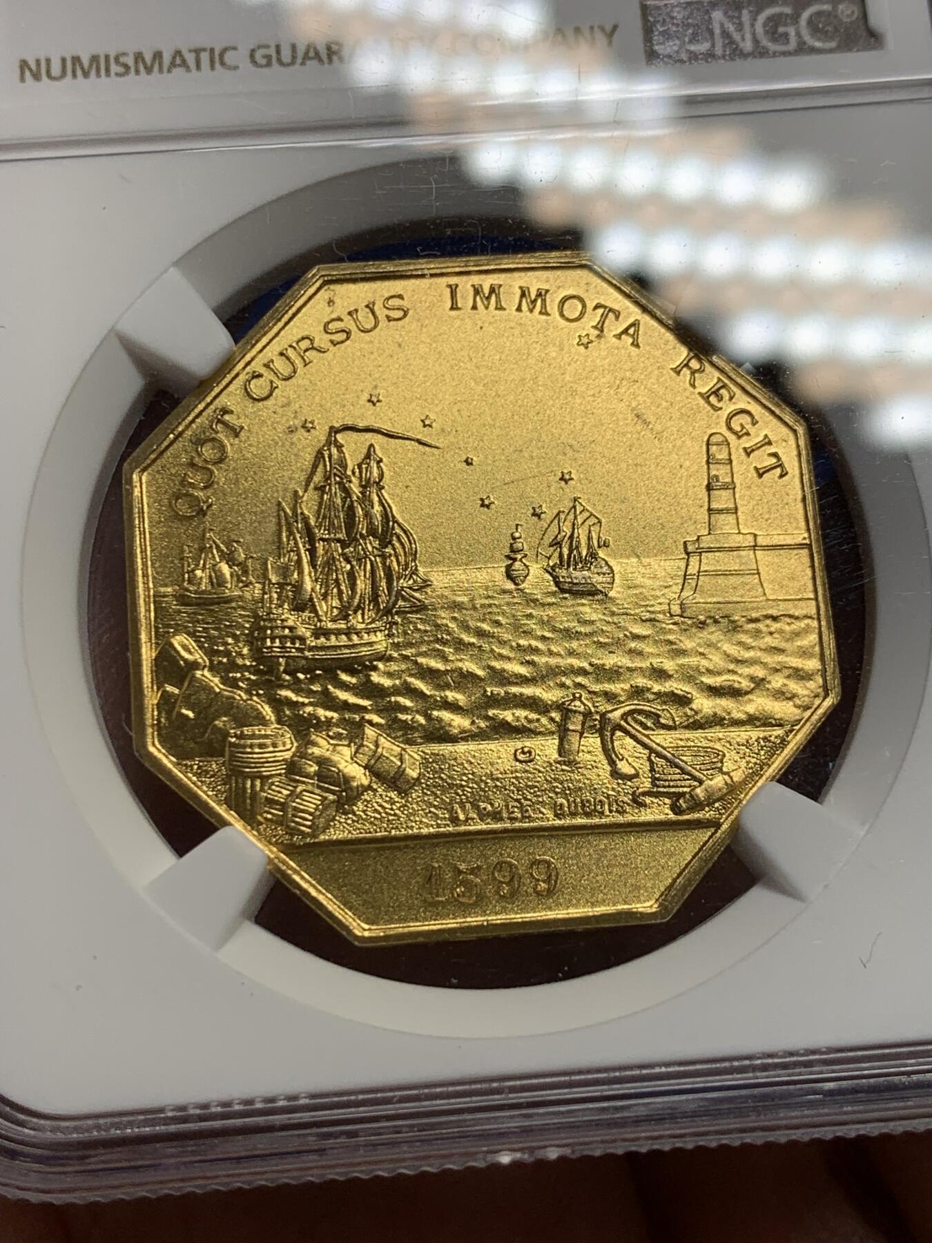 《竞宝斋》第291场- 周日，周一，周二 3场连拍 （全场包邮） NGC MS65 法国马赛商会八角镀金银质jeton