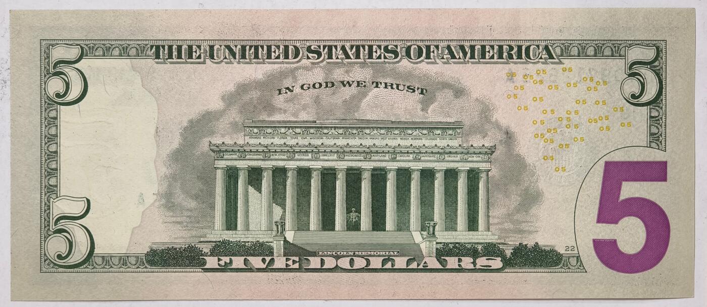 紫瑗钱币——第391期拍卖——纸币场 美国 2021年 H版 无序列 亚伯拉罕·林肯 5美元 彩色版 AU