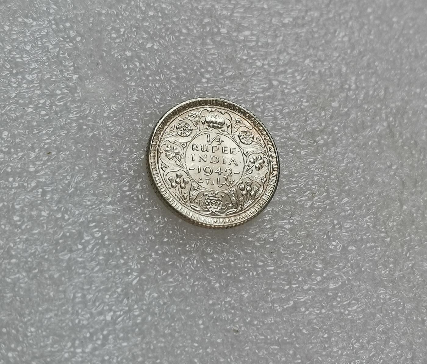 瓶子🏺第151期拍卖会  英属印度1942年乔治六世1/4卢比银币  原光
