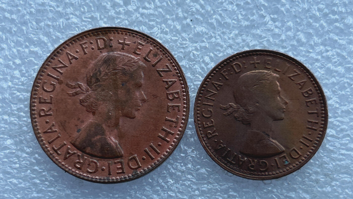 第一海外回流一元起拍收藏 散币专场 第103期 澳大利亚1963年袋鼠1/2便士+1便士铜币一对 伊丽莎白二世