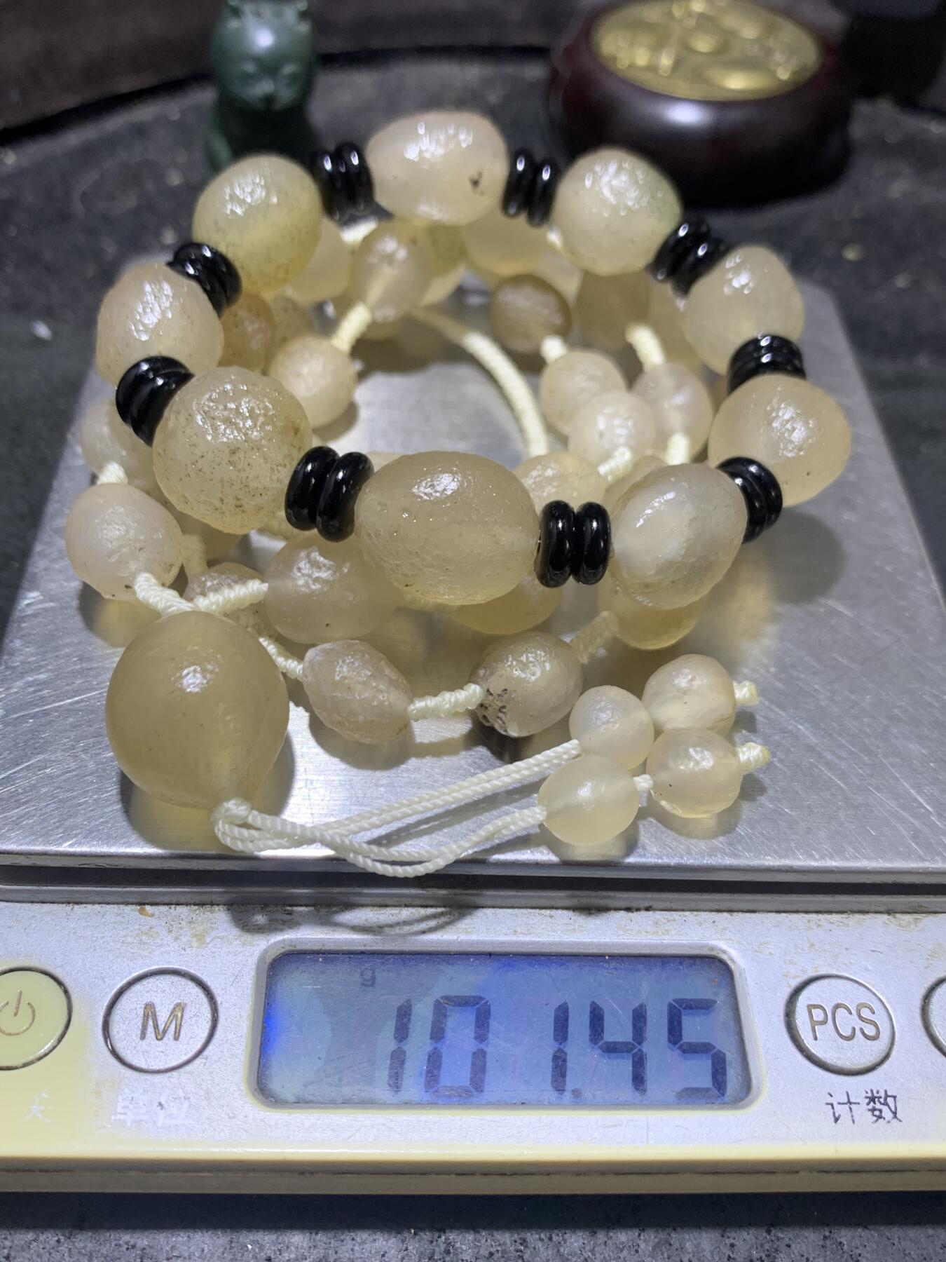 精美天然阿拉善戈壁白玛瑙原石项链加手串一套