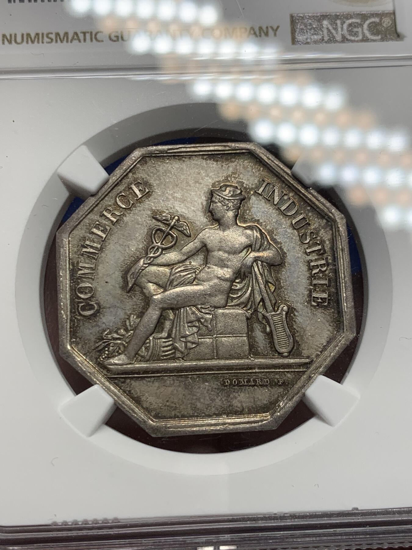 《竞宝斋》第291场- 周日，周一，周二 3场连拍 （全场包邮） NGC MS64 法国瓦伦谢纳股票交易所八角银质jeton