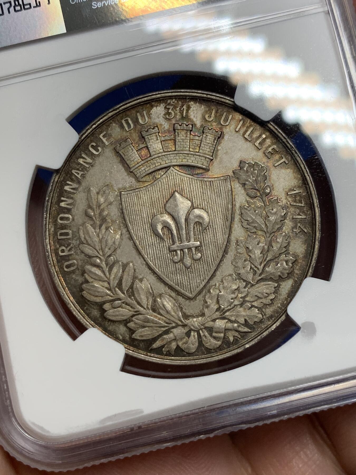 《竞宝斋》第291场- 周日，周一，周二 3场连拍 （全场包邮） NGC-MS64 法国里尔商会银质代币