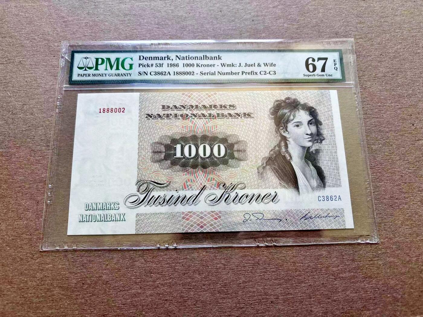 【Blue Auction】✨世界纸币精拍第511期【精】 【无47】丹麦 1986年1000克朗 大松鼠 PMG67EPQ 高分 