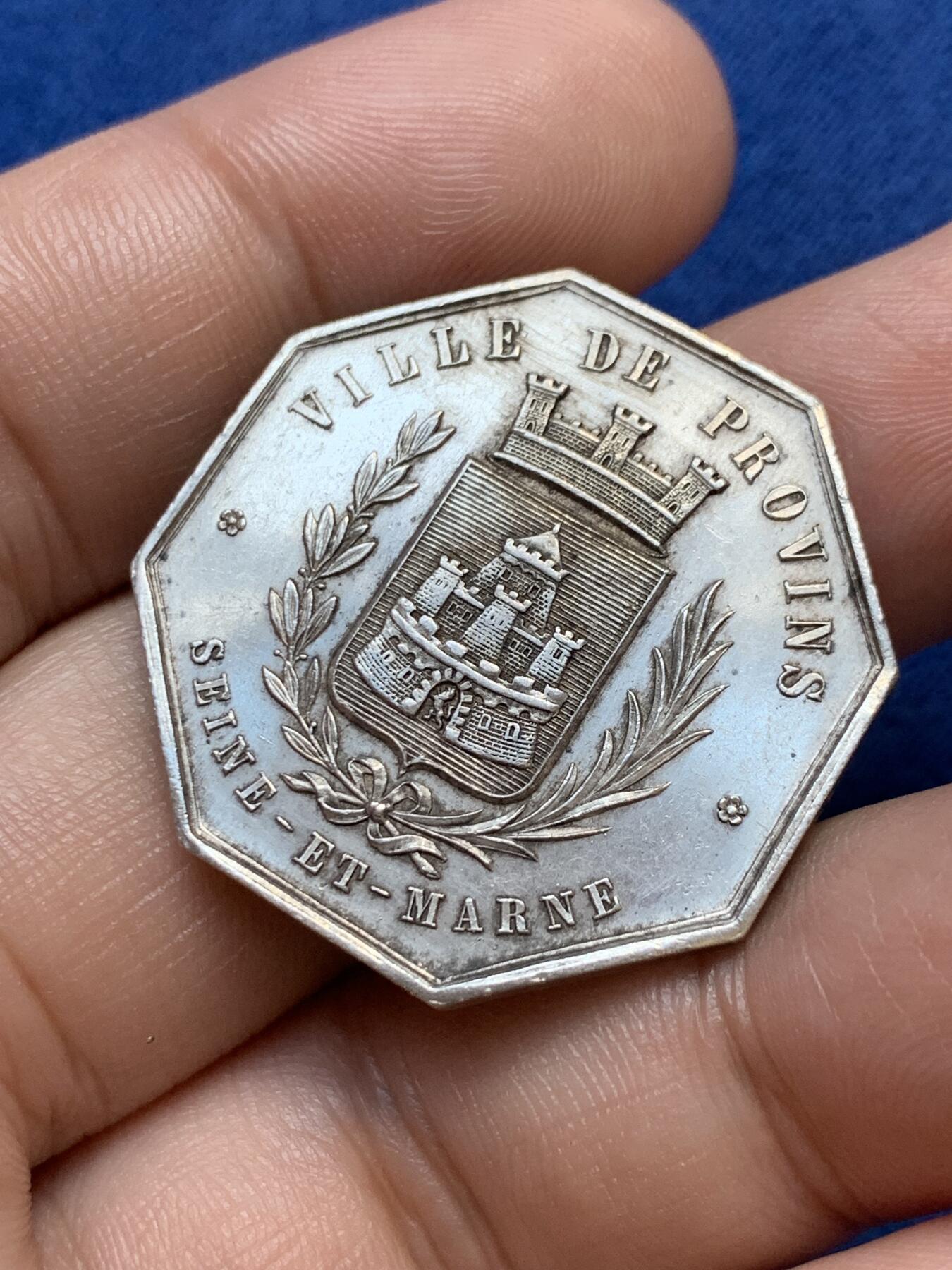 《竞宝斋》第291场- 周日，周一，周二 3场连拍 （全场包邮） 法国八角银章，普罗万储蓄银行，11.73g，31.2mm，蜜蜂边铭