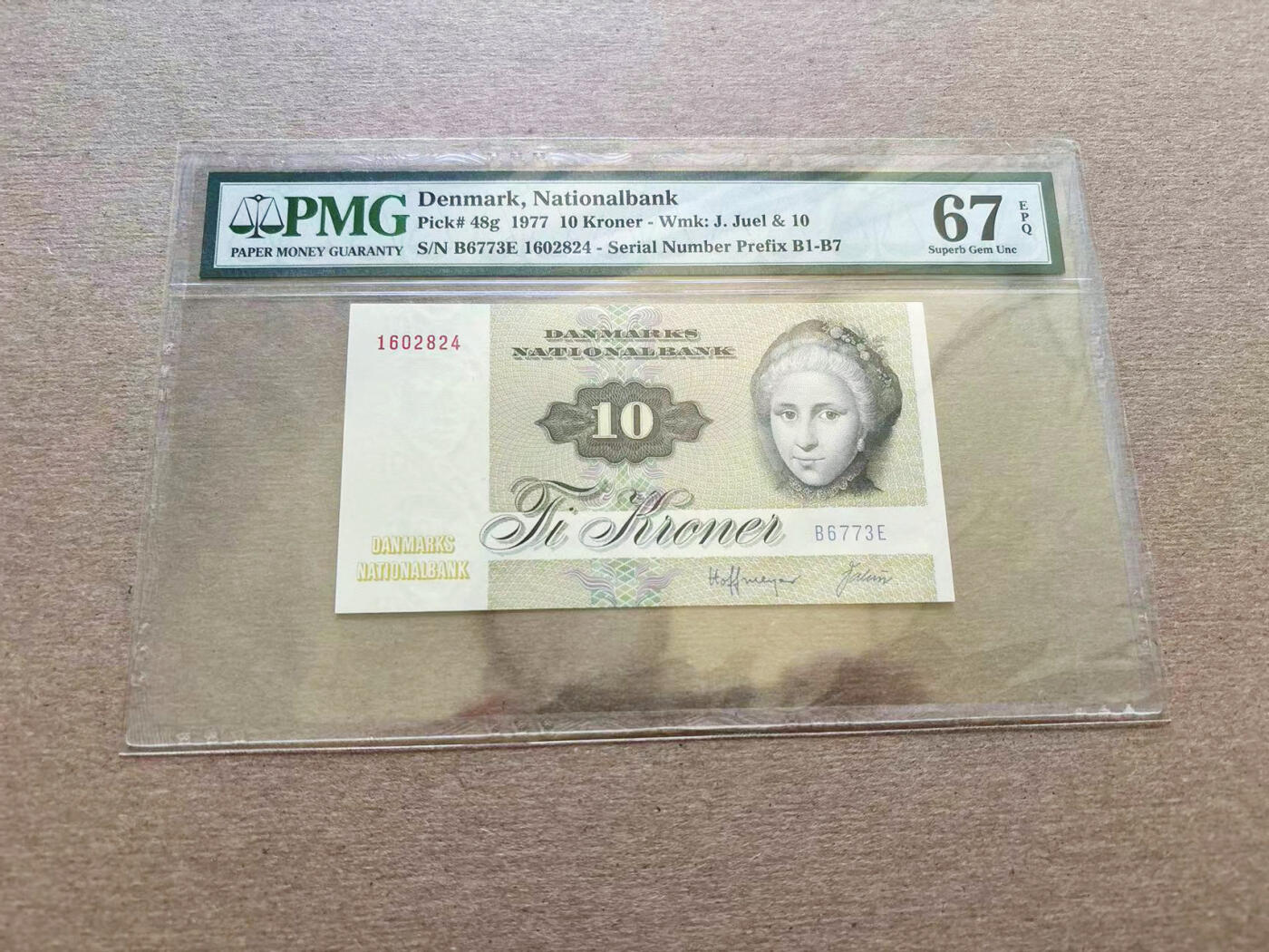 【Blue Auction】✨世界纸币精拍第511期【精】 丹麦 1977年10克朗 PMG67EPQ 高分 