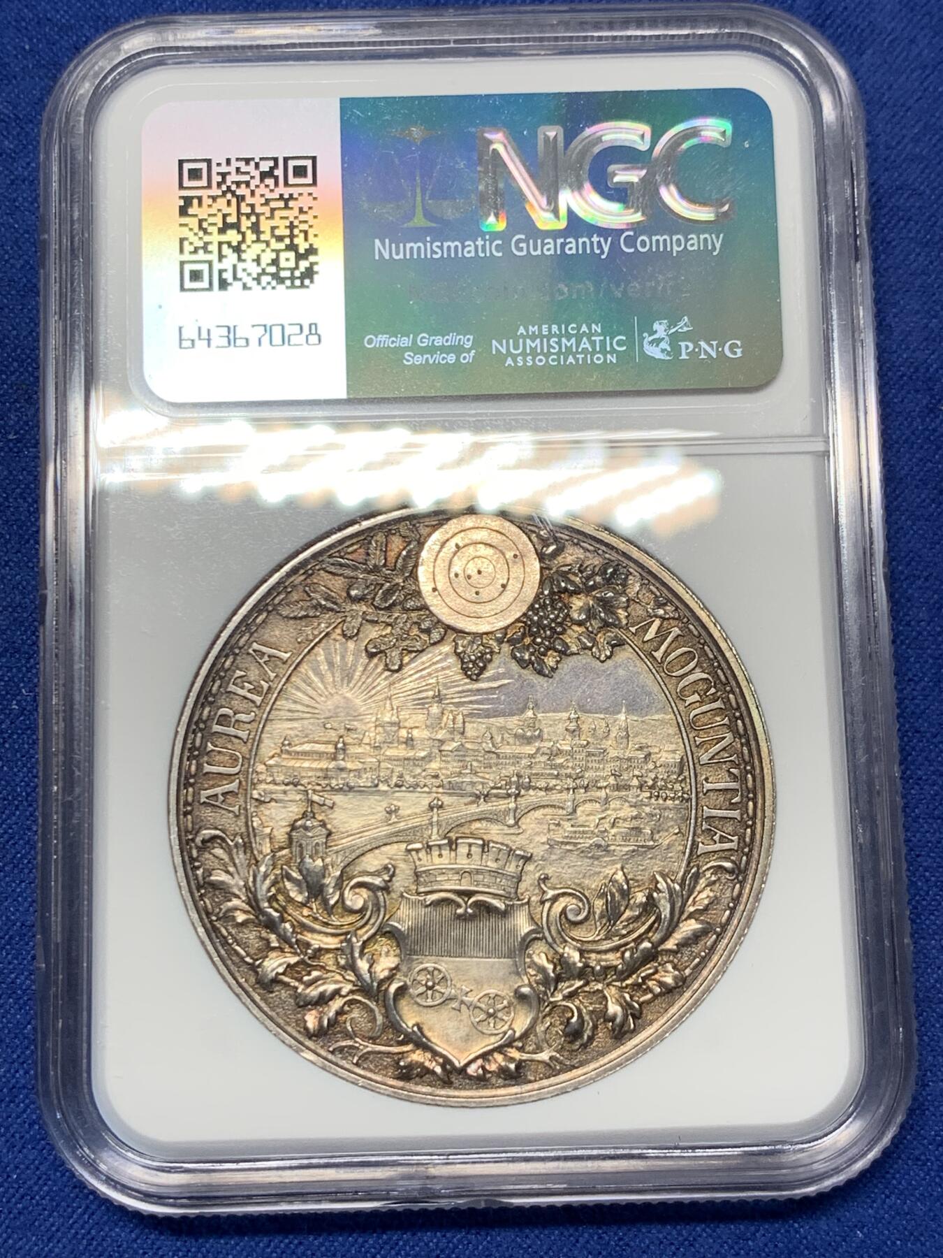 《竞宝斋》第291场- 周日，周一，周二 3场连拍 （全场包邮） NGC MS64 1894年德国美因茨射击节大银章 德章名誉品，冠军分顶级状态，值得入藏，吊环为原铸