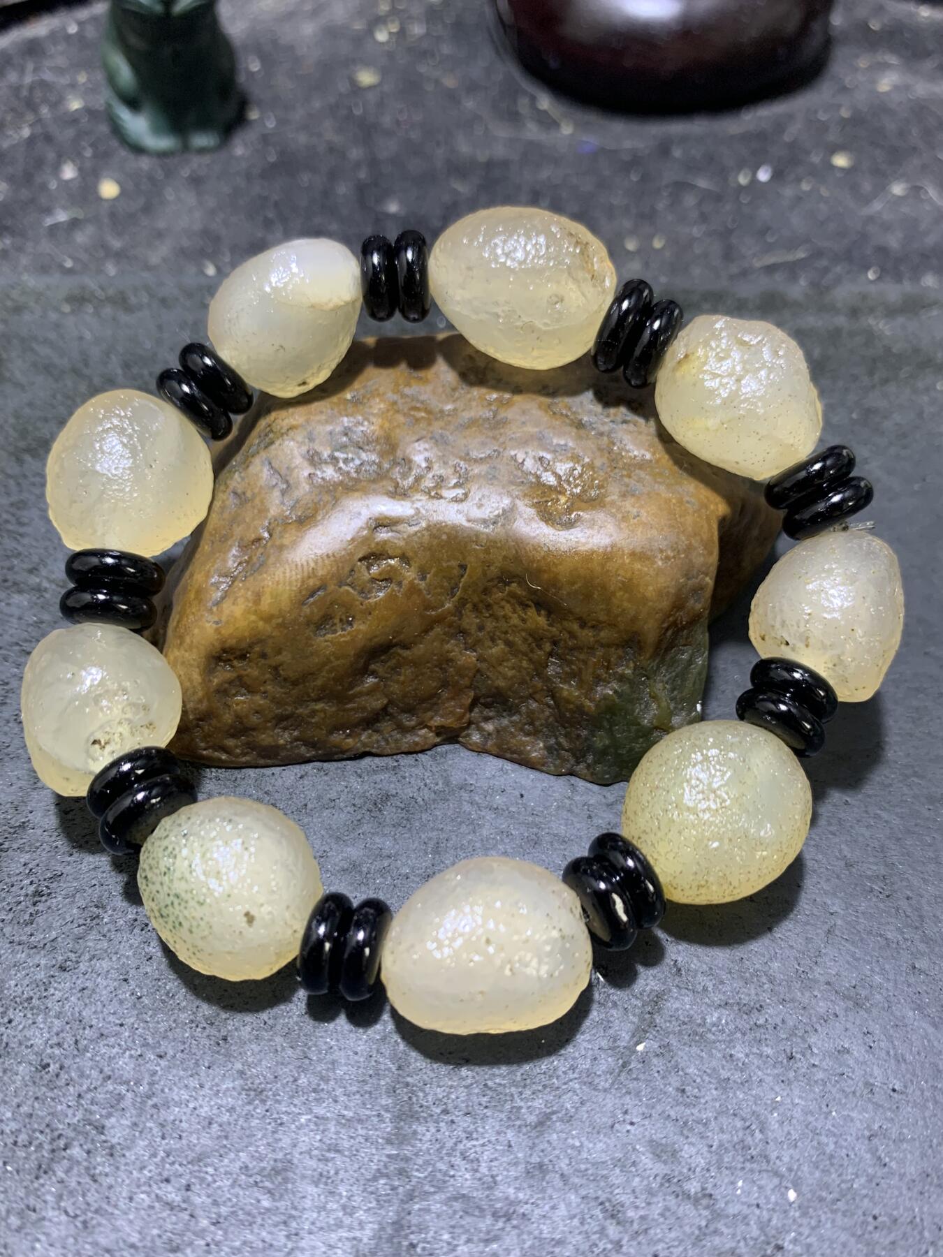 精美天然阿拉善戈壁白玛瑙原石项链加手串一套