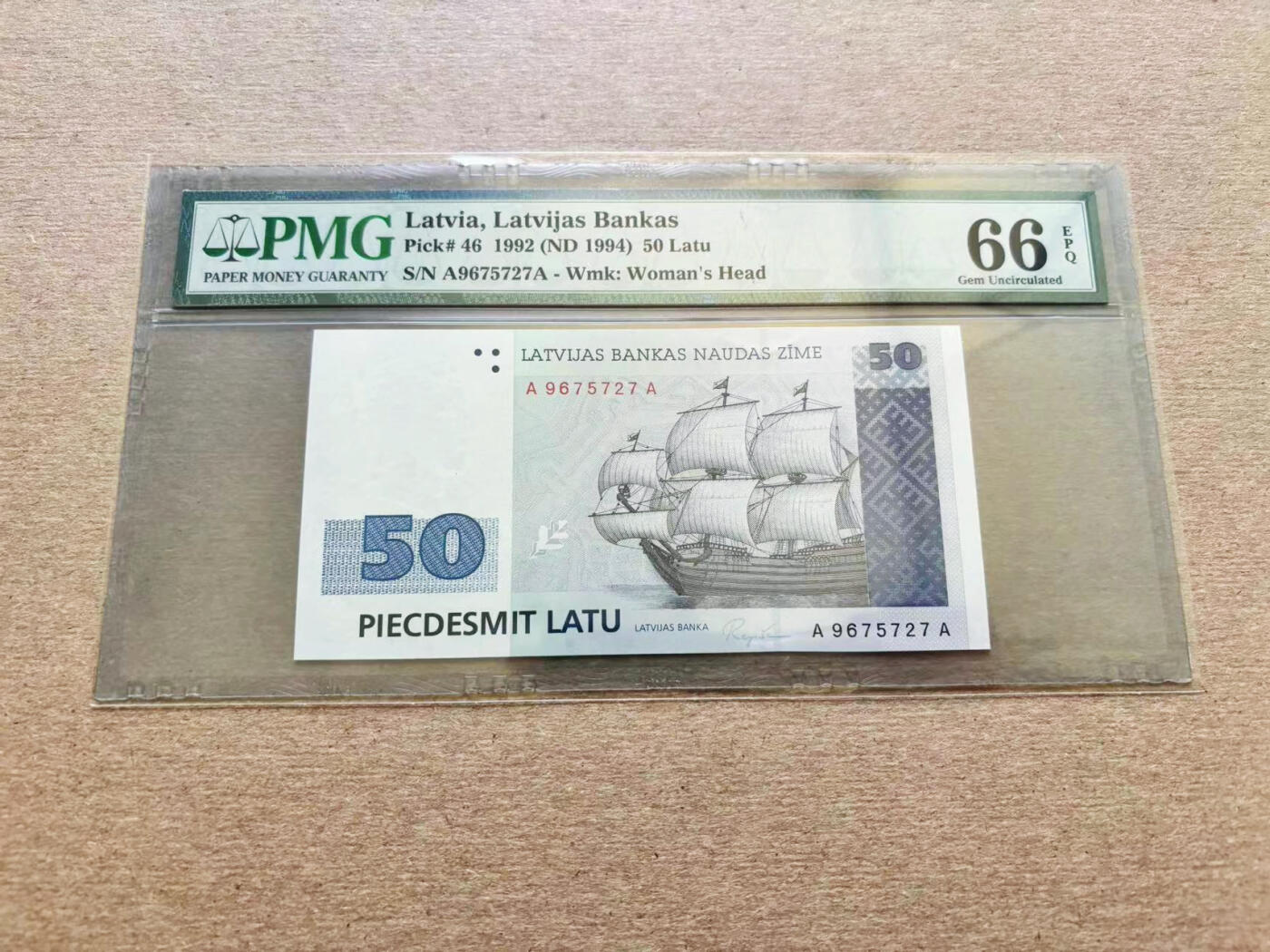 【Blue Auction】✨世界纸币精拍第511期【精】 【AA冠】拉脱维亚 1992年50拉图 PMG66EPQ   