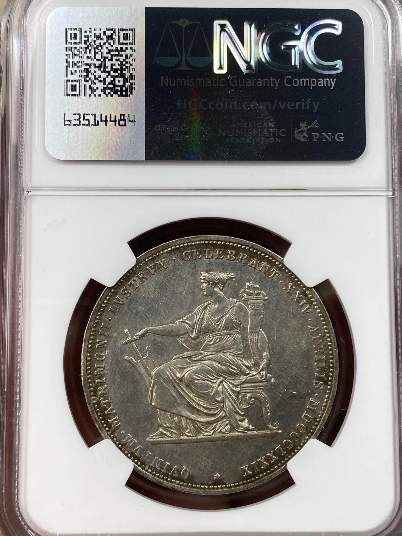 万国钱币拍卖第030期（万国三十期纪念大拍） NGC UNCD 1879年奥地利佛朗茨一世与伊丽莎白·欧根妮银婚纪念流通2福林 