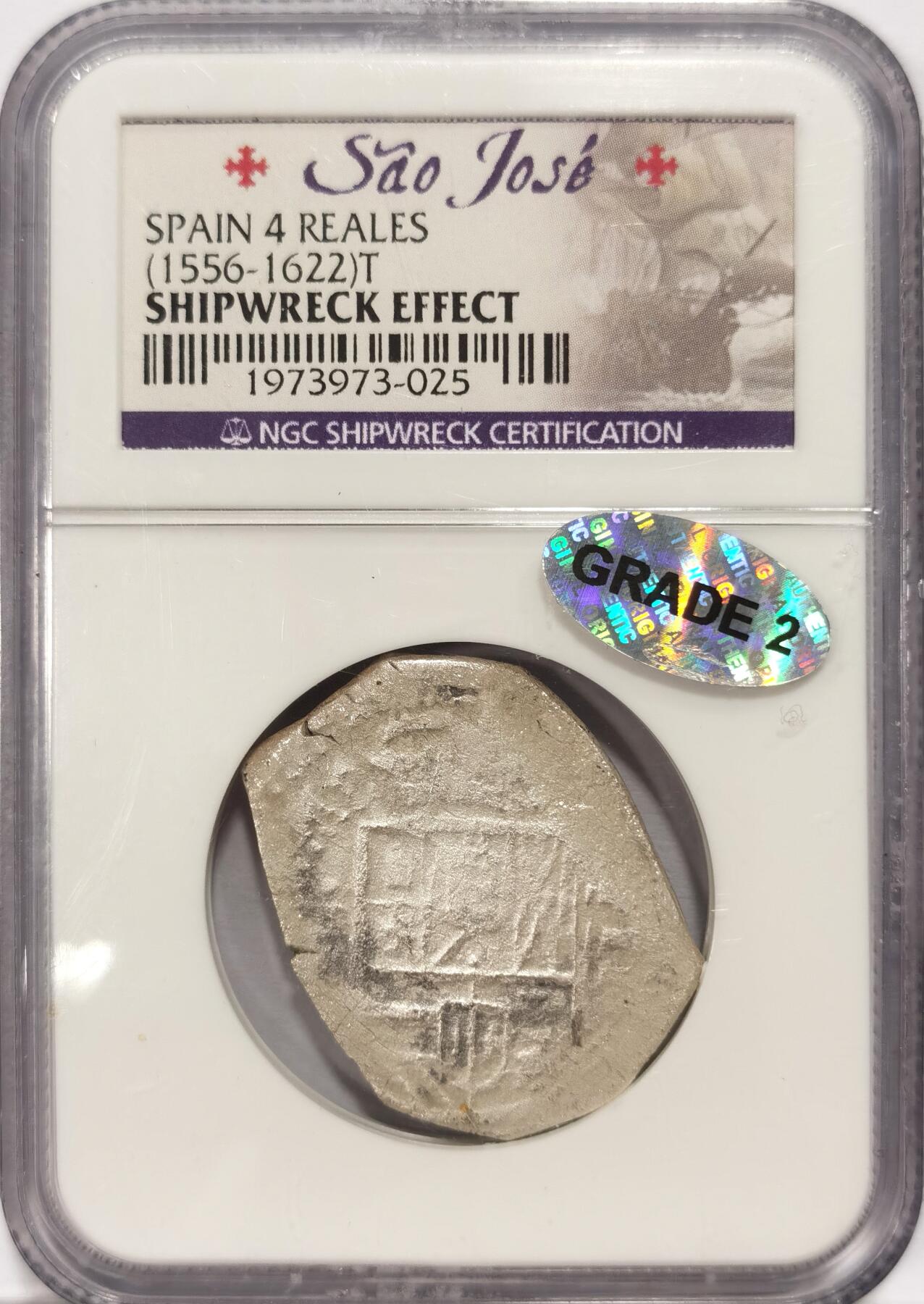 博洋堂“夏光旖旎”7月精品专场暨第085期（全场包邮） NGC 16世纪西班牙cob沉船4R银币，打制不错，非常难得品相，16世纪葡萄牙帝国圣何塞号经莫桑比克外海被英荷舰队击沉，ngc定制盒