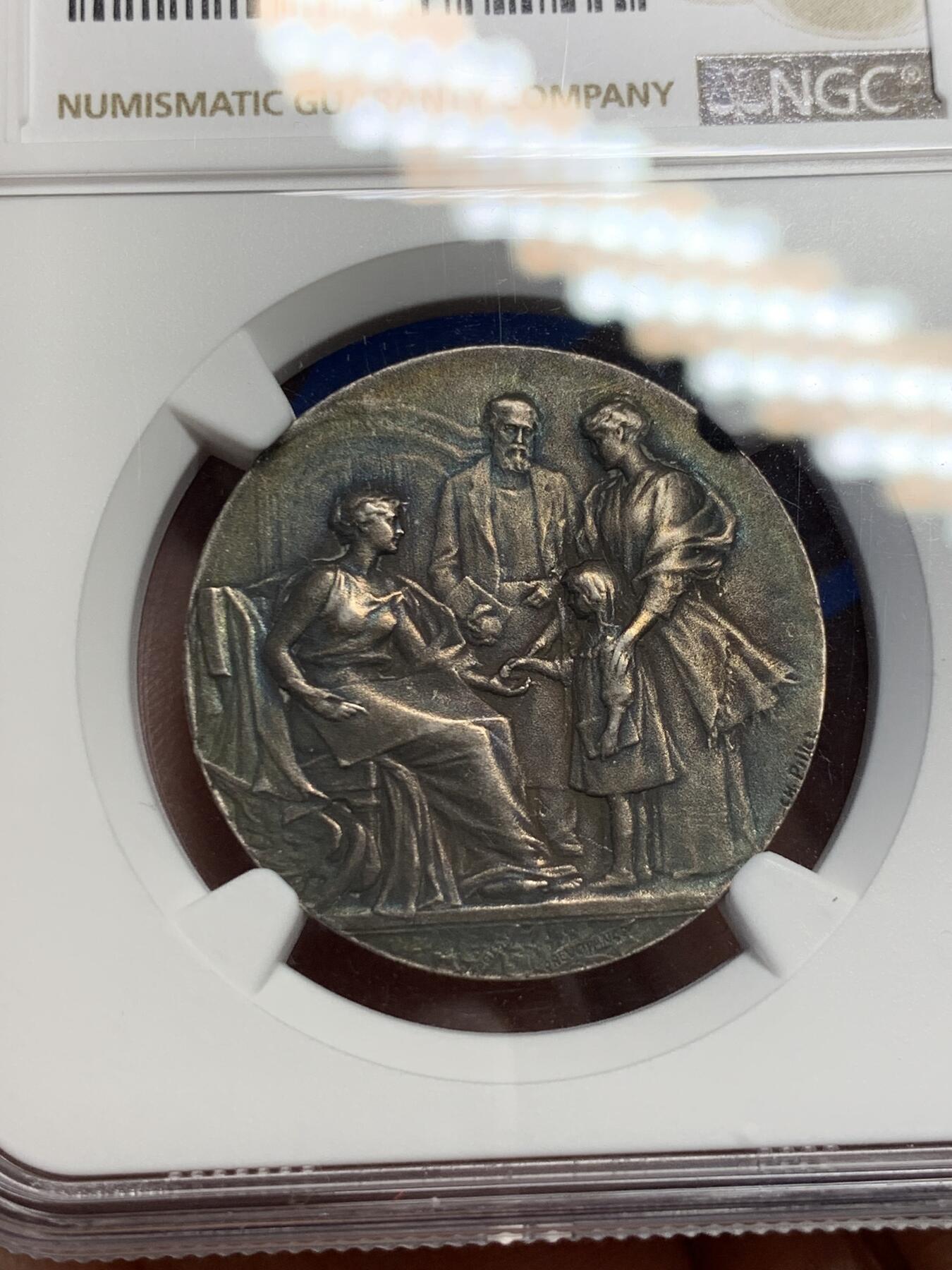 《竞宝斋》第291场- 周日，周一，周二 3场连拍 （全场包邮） NGC MS62 法国圣布里厄储蓄银行银质jeton