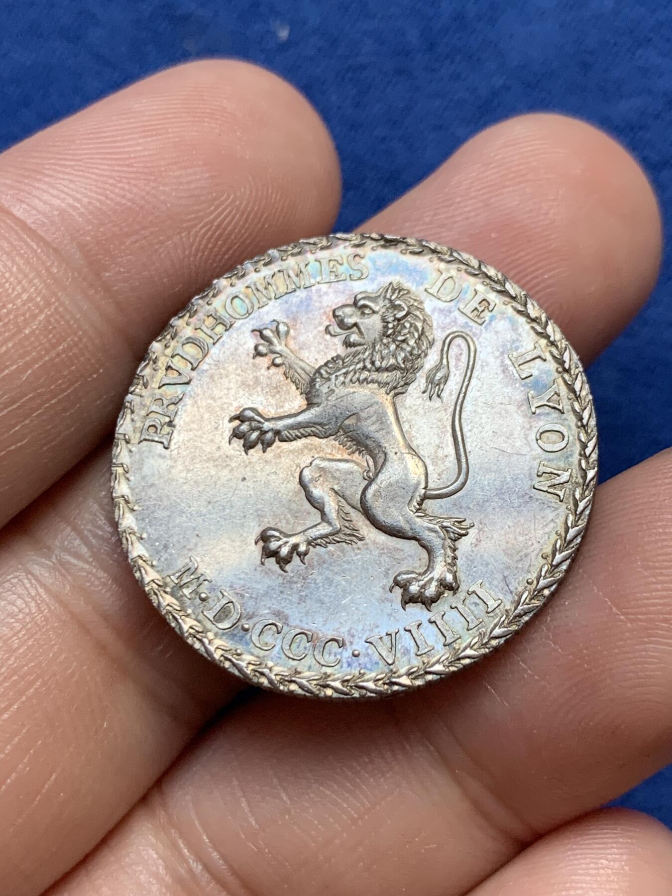 《竞宝斋》第291场- 周日，周一，周二 3场连拍 （全场包邮） 法国1809年里昂工业法庭银质代币，10.42g，29.2mm，早期无边铭