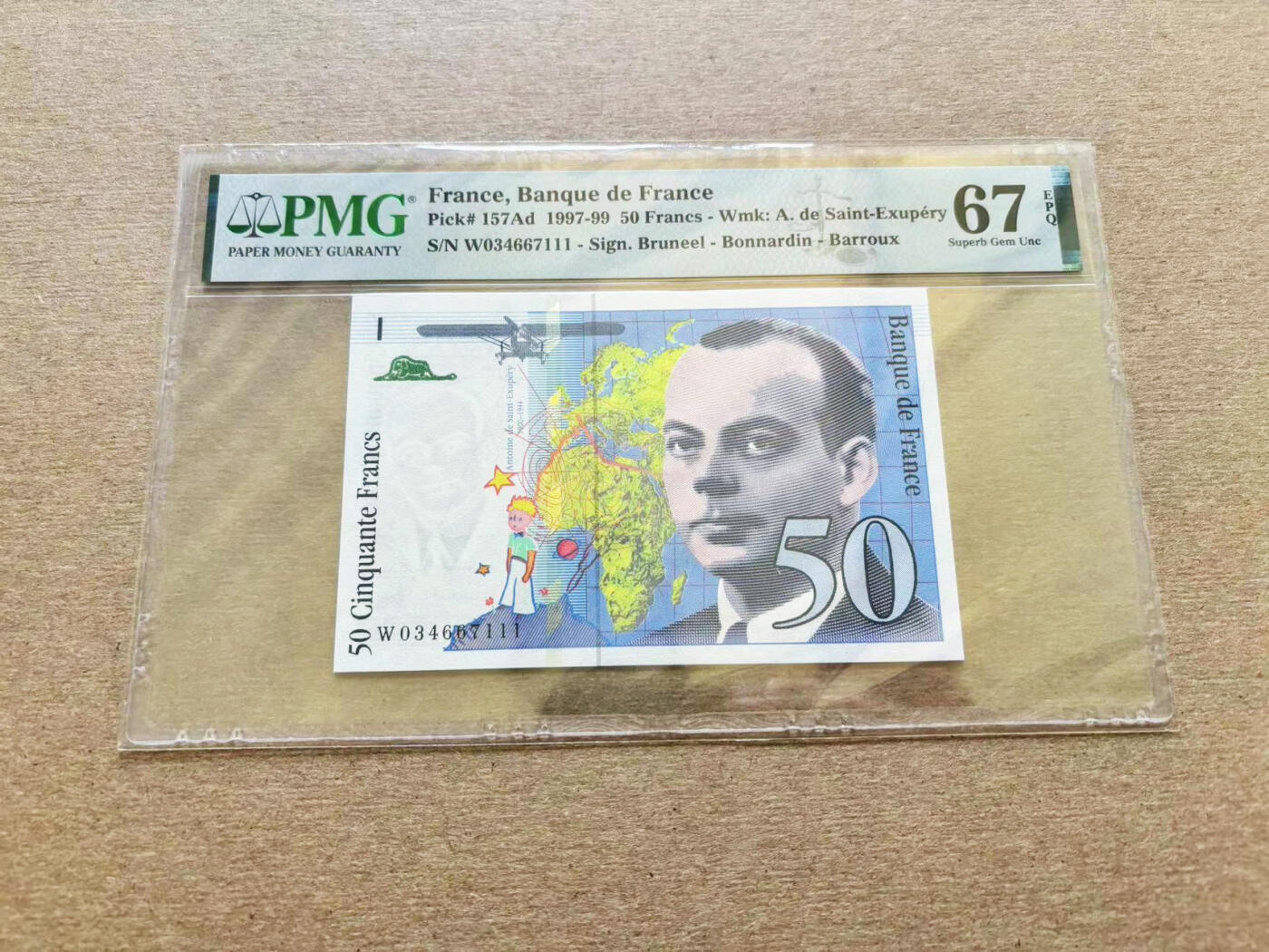 【Blue Auction】✨世界纸币精拍第511期【精】 【111豹子号】法国 1997年50法郎 PMG67EPQ 高分 