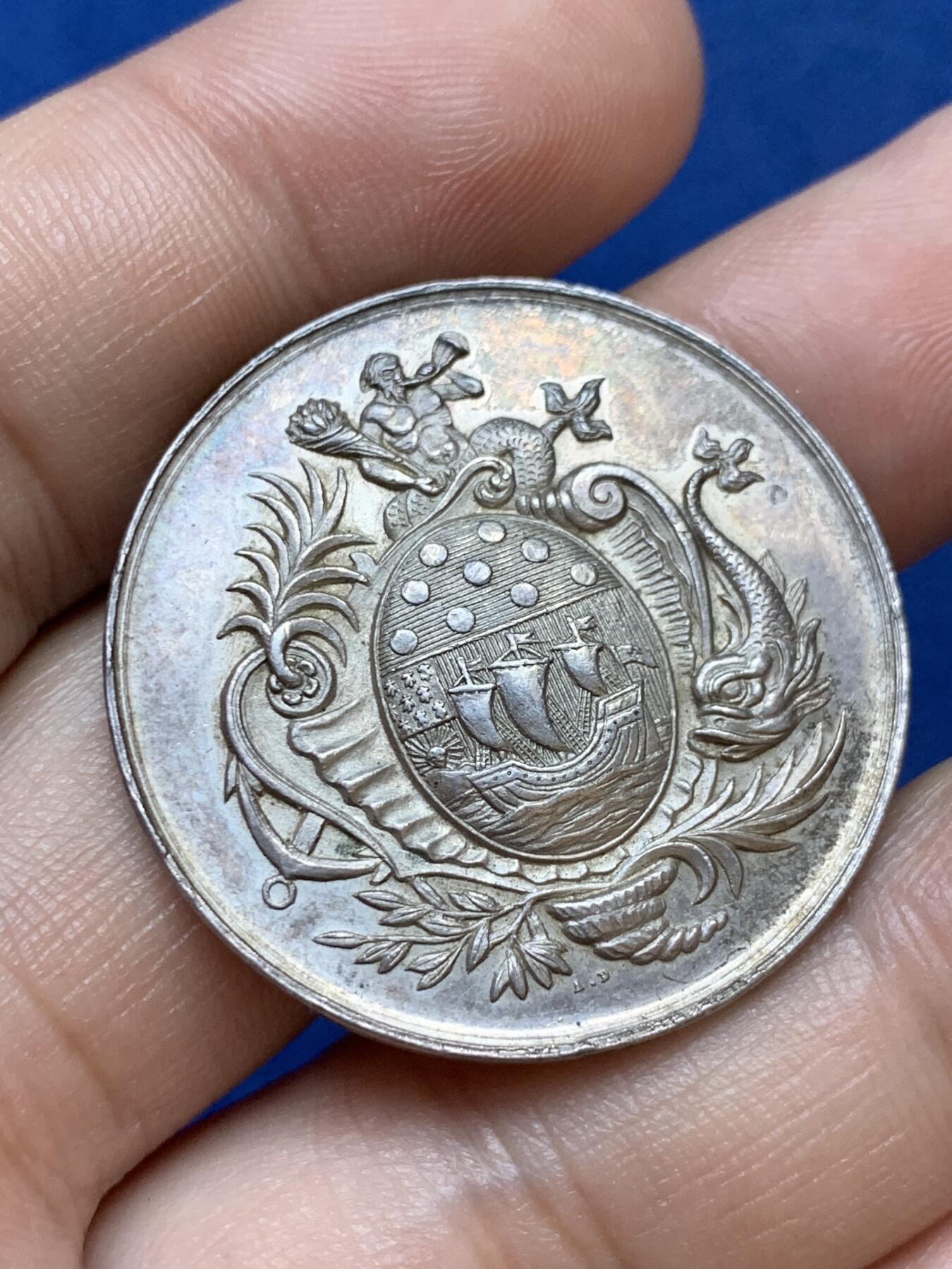 《竞宝斋》第291场- 周日，周一，周二 3场连拍 （全场包邮） 法国银质jeton，洛里昂储蓄银行，14.86g，33.7mm，丰饶角边铭