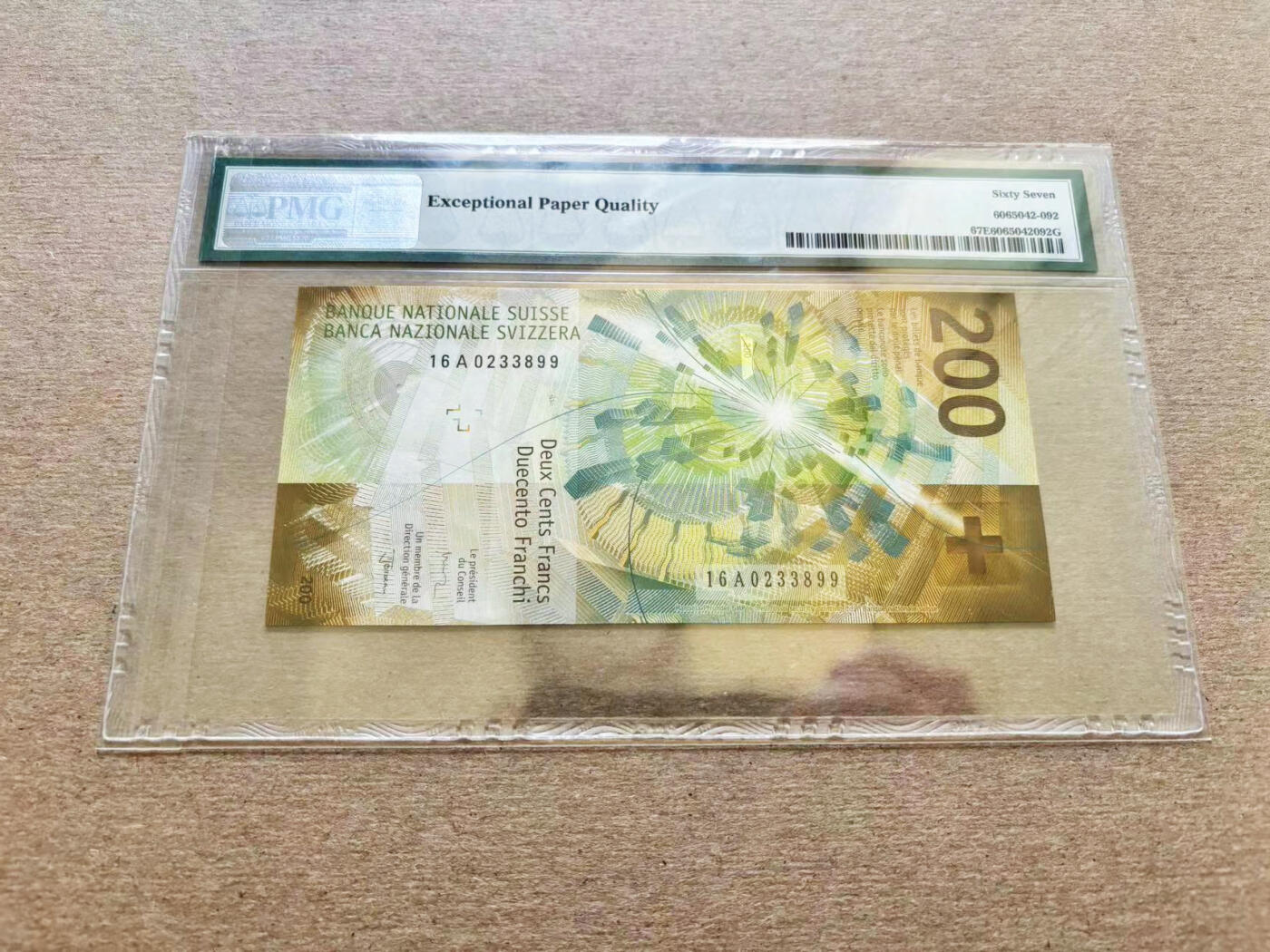 【Blue Auction】✨世界纸币精拍第511期【精】 【A冠无47】瑞士 手版 2016年200法郎 PMG67EPQ 高分