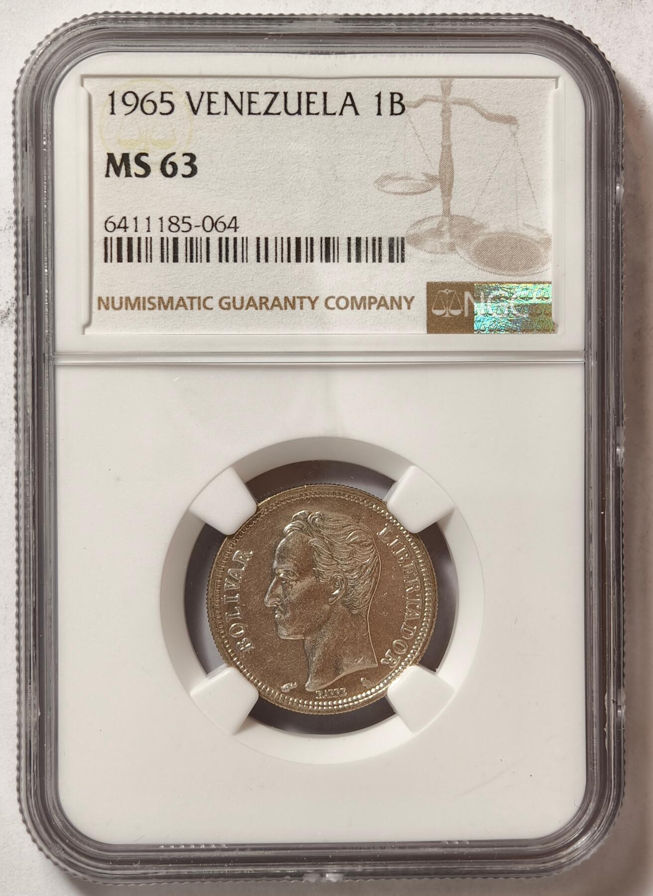 紫瑗钱币——第428期 委内瑞拉 1965年 1玻利瓦尔 银币 NGC MS63