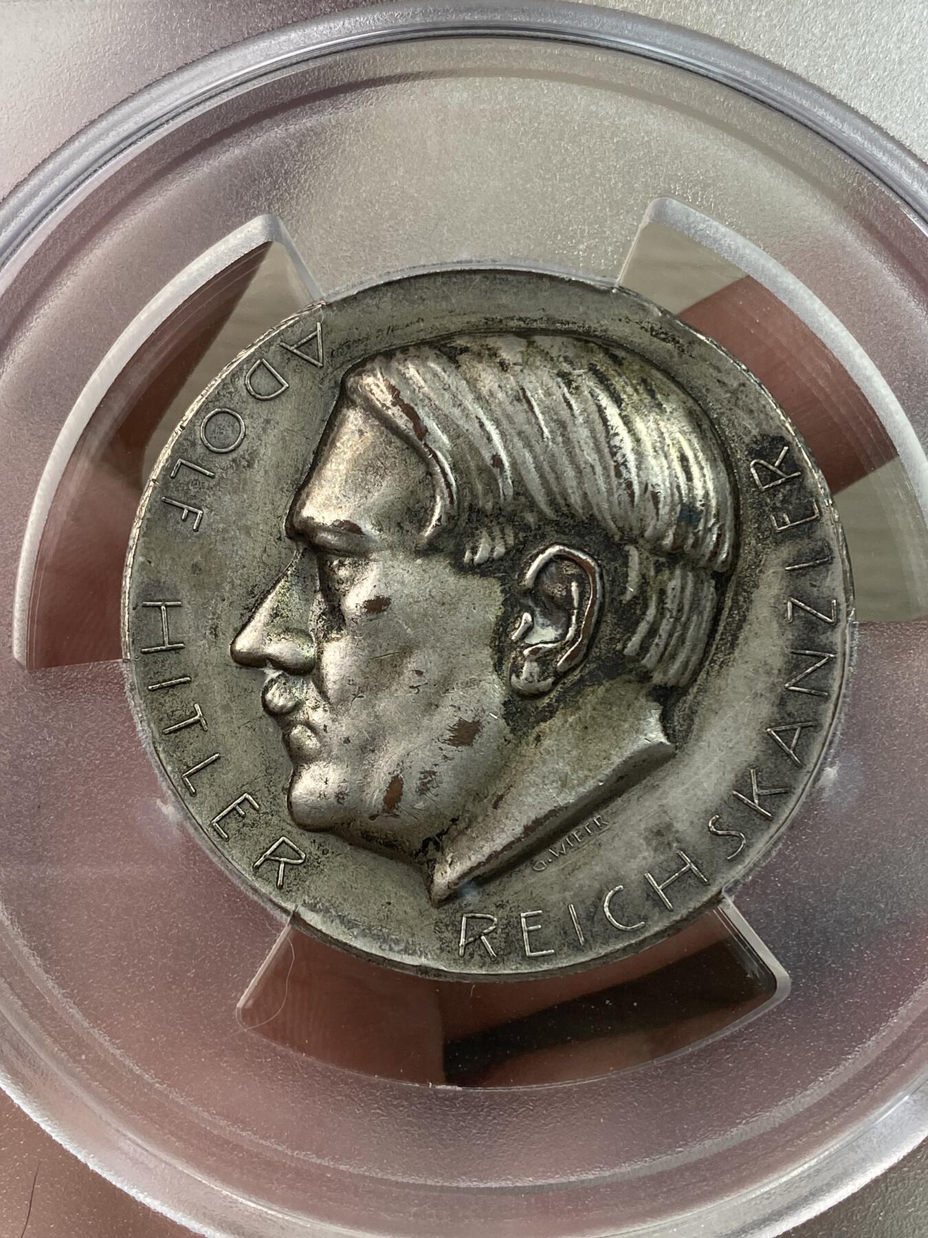万国钱币拍卖第030期（万国三十期纪念大拍） PCGS AU55 1933年德国民族社会主义工人党党魁被兴登堡ZF任命为总理纪念镀银章 大规格51MM 罕见品种 PC唯一入盒记录