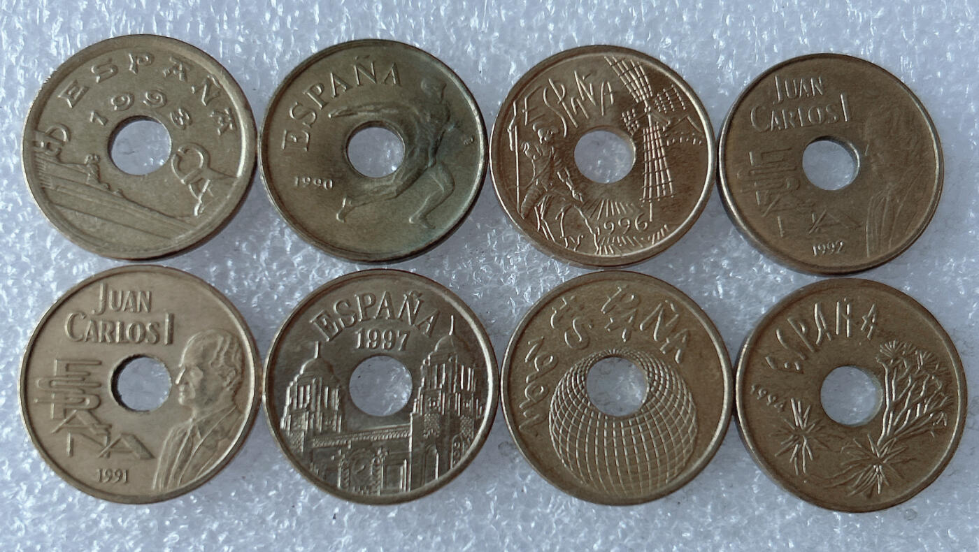 第一海外回流一元起拍收藏 散币专场 第103期 西班牙25比塞塔不同版本8枚