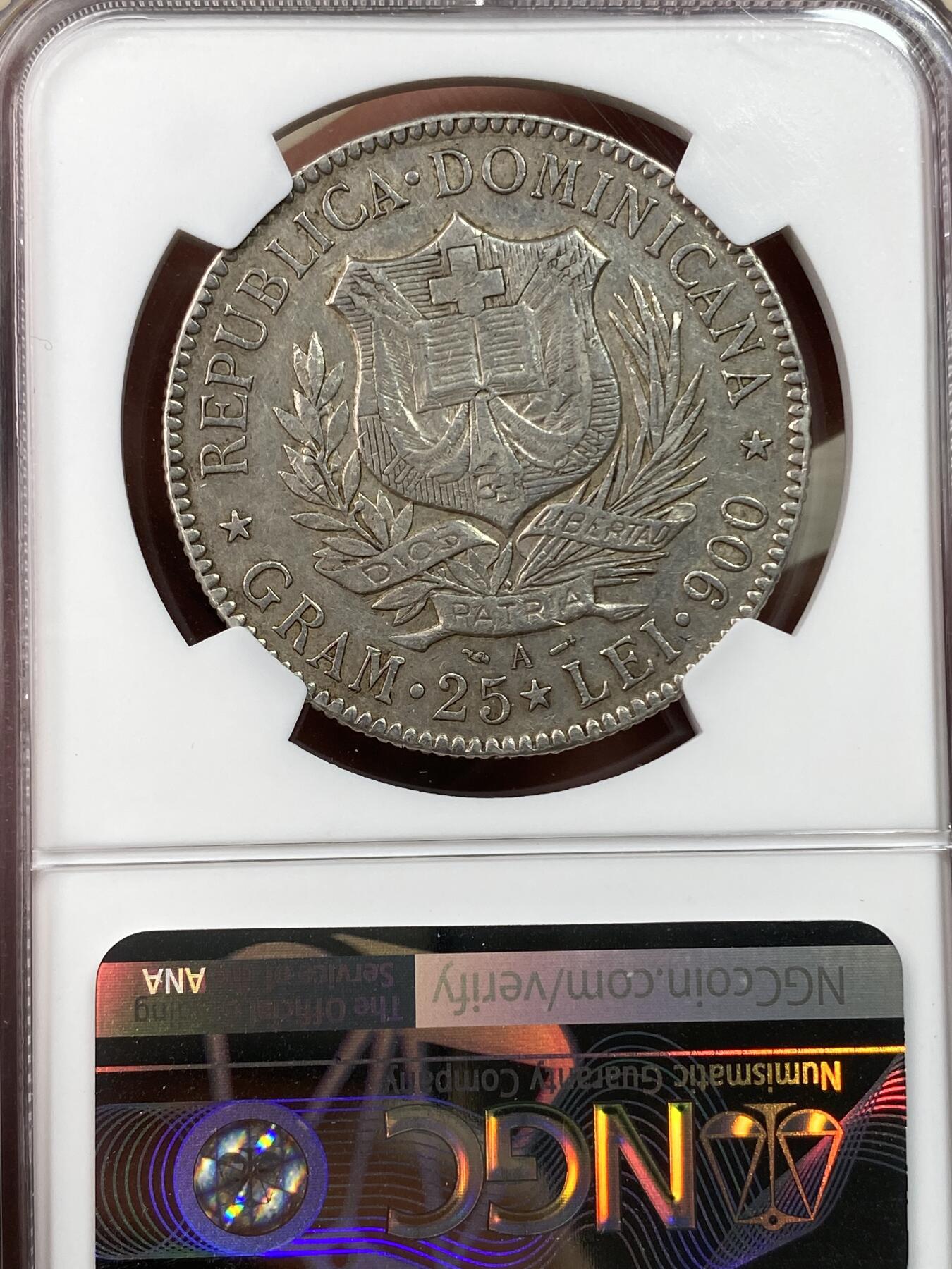 万国钱币拍卖第030期（万国三十期纪念大拍） NGC AU53 1891年多米尼加共和国女神5法郎大银币 南美崛起