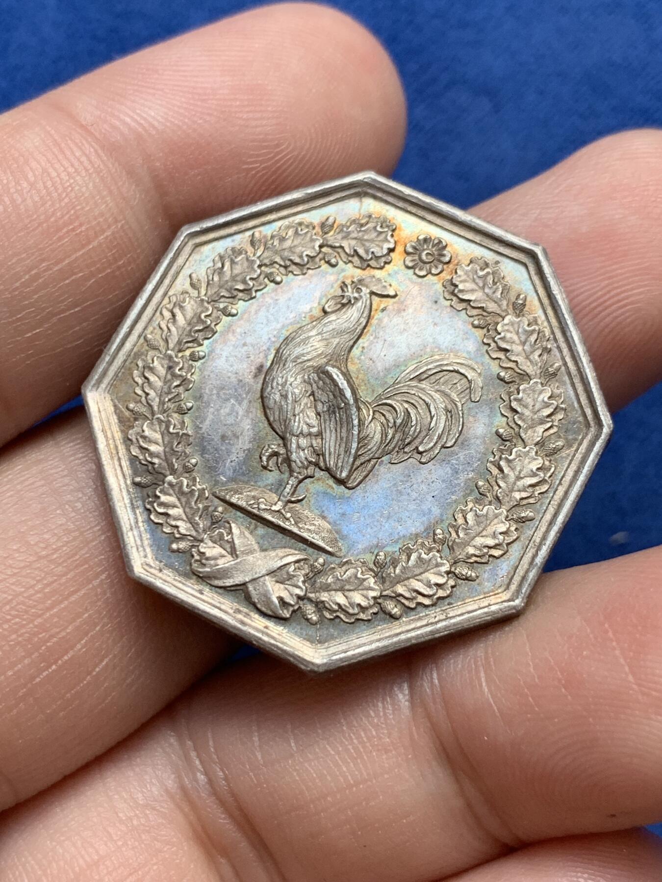 《竞宝斋》第291场- 周日，周一，周二 3场连拍 （全场包邮） 1831年法国不动产法岸高卢雄鸡八角银jeton，31.9mm，14.83克，早期油灯边铭（1832-1841）