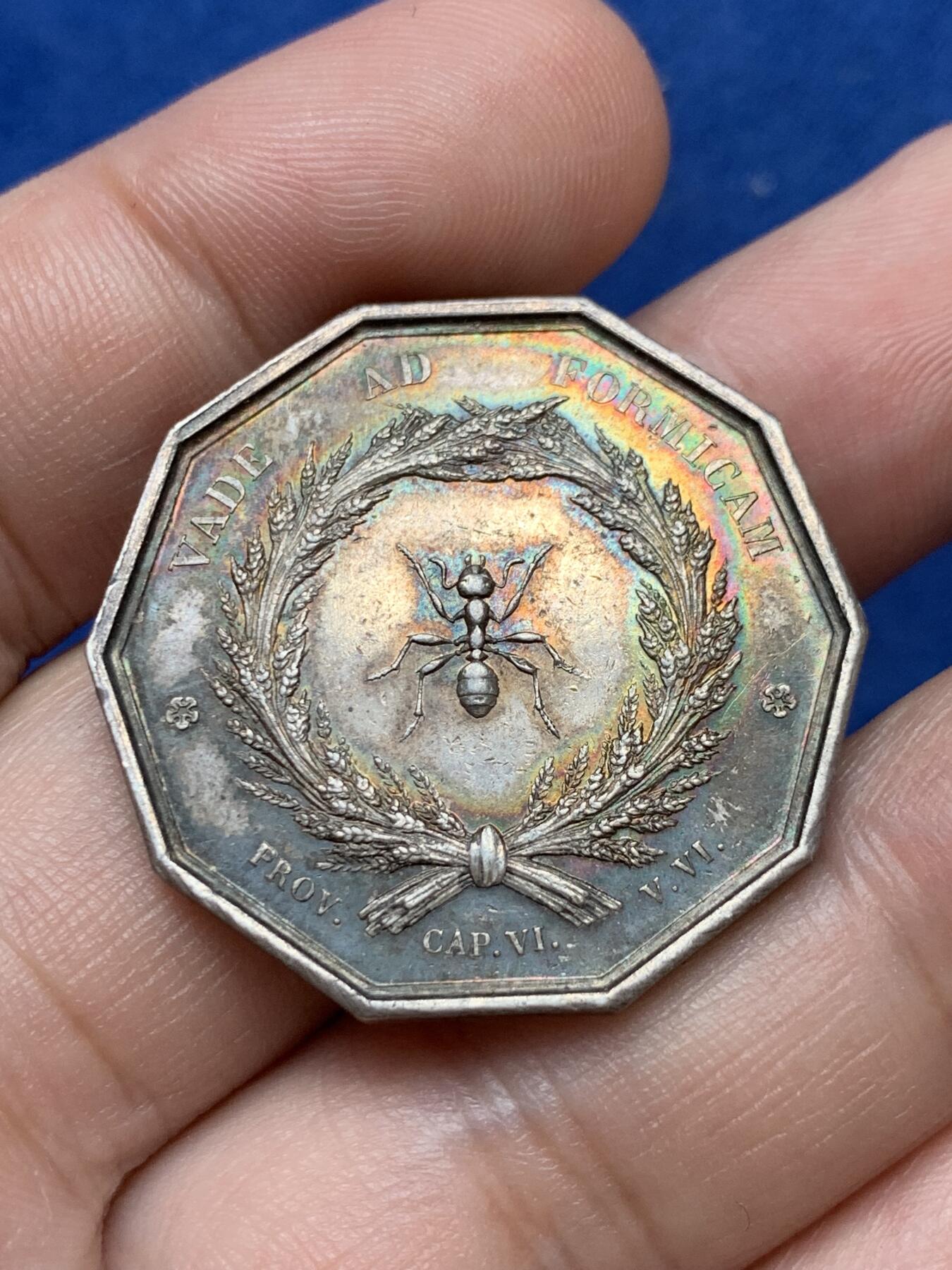 《竞宝斋》第291场- 周日，周一，周二 3场连拍 （全场包邮） 法国里昂储蓄银行十角银jeton，33mm，15.8克，蜜蜂+ARGENT边铭