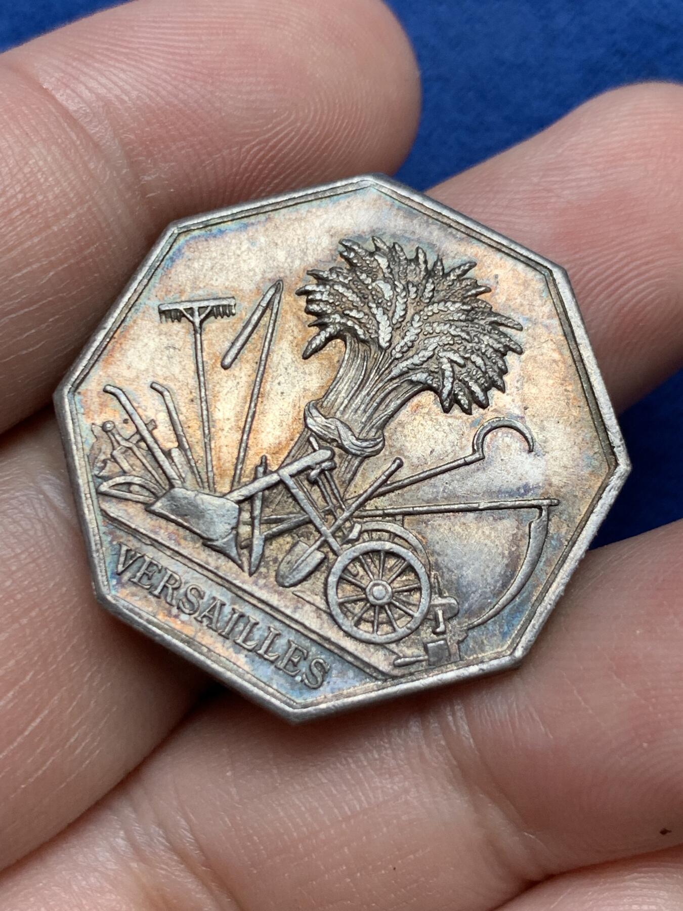 《竞宝斋》第291场- 周日，周一，周二 3场连拍 （全场包邮） 法国塞纳和瓦茨国家农业艺术兴业银行八角银jeton，29mm，13.9克，丰饶角+ARGENT边铭