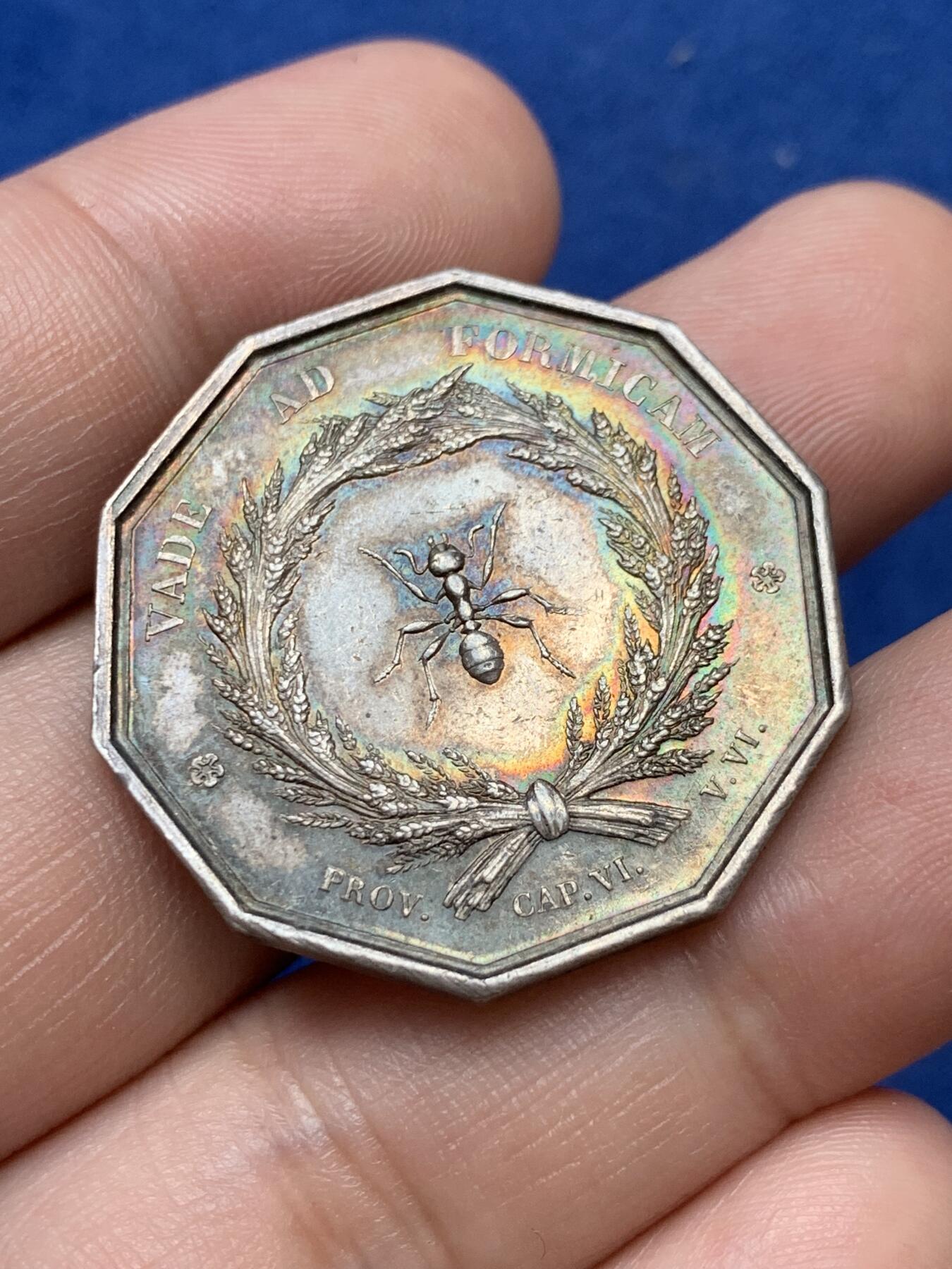 《竞宝斋》第291场- 周日，周一，周二 3场连拍 （全场包邮） 法国里昂储蓄银行十角银jeton，33mm，15.8克，蜜蜂+ARGENT边铭