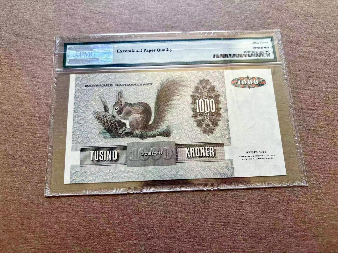 【Blue Auction】✨世界纸币精拍第511期【精】 【无47】丹麦 1986年1000克朗 大松鼠 PMG67EPQ 高分 