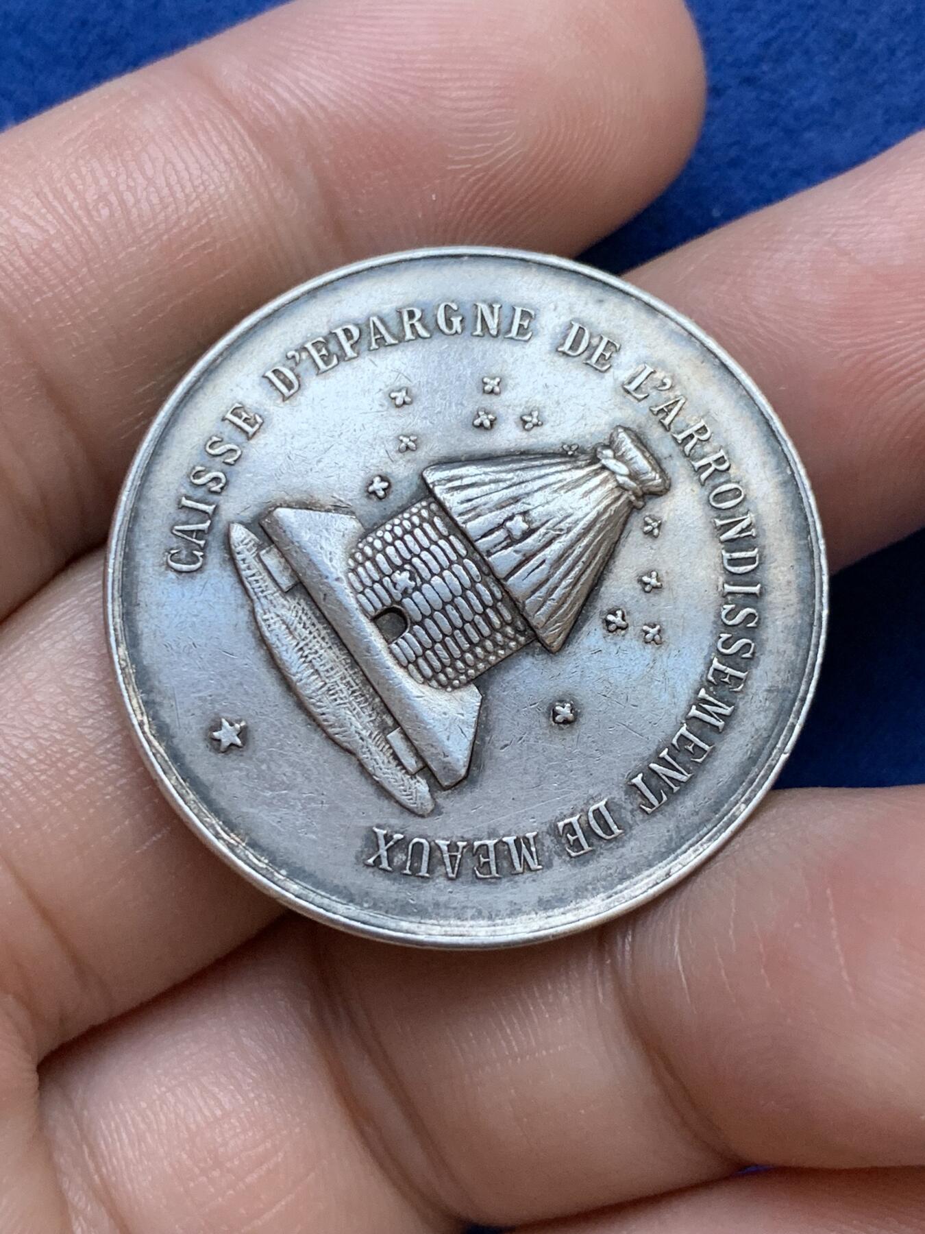 《竞宝斋》第291场- 周日，周一，周二 3场连拍 （全场包邮） 法国莫城储蓄银行银质代币，12.97g，33.1mm，菱形野猪头+ARGENT 950/1000边铭