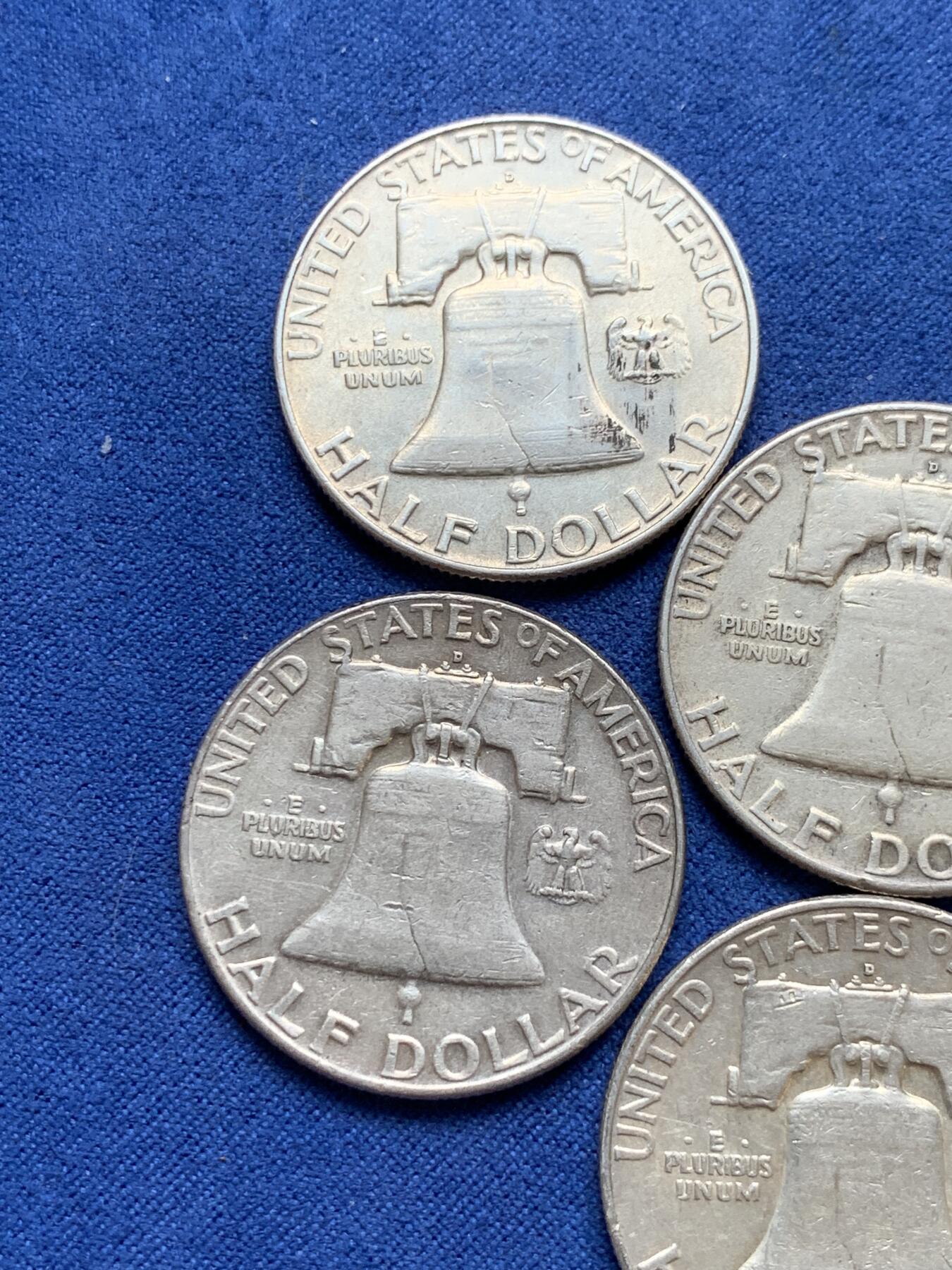 《竞宝斋》第290场- 周日，周一，周二 3场连拍 （全场包邮） 4枚一组 美国富兰克林半美元银币 1960+1961+1962+1963年