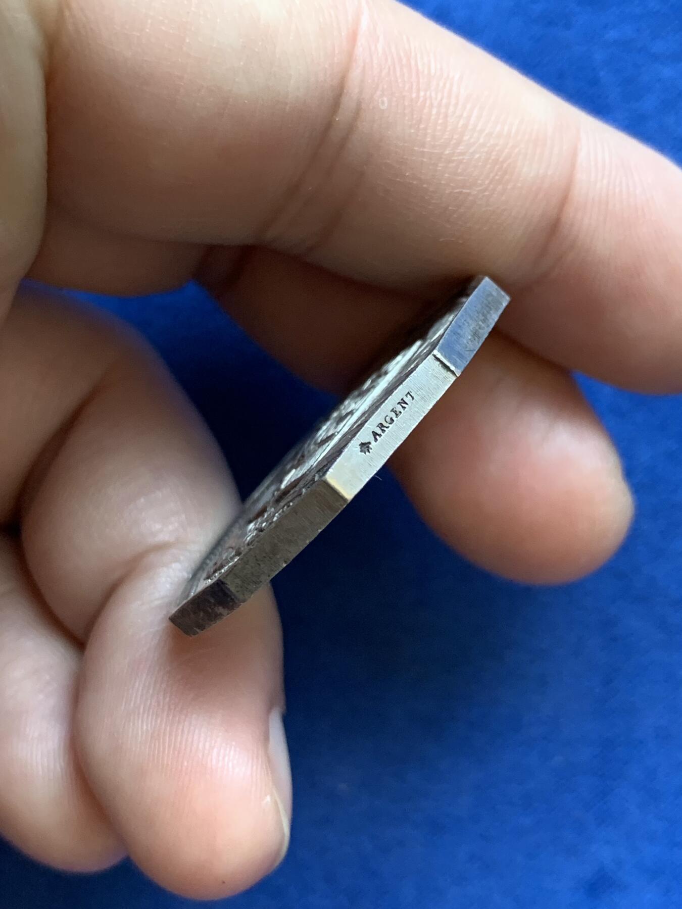 《竞宝斋》第291场- 周日，周一，周二 3场连拍 （全场包邮） 法国十角银质代币，蒙彼利埃储蓄银行，16.90g，32.6mm，蜜蜂边铭