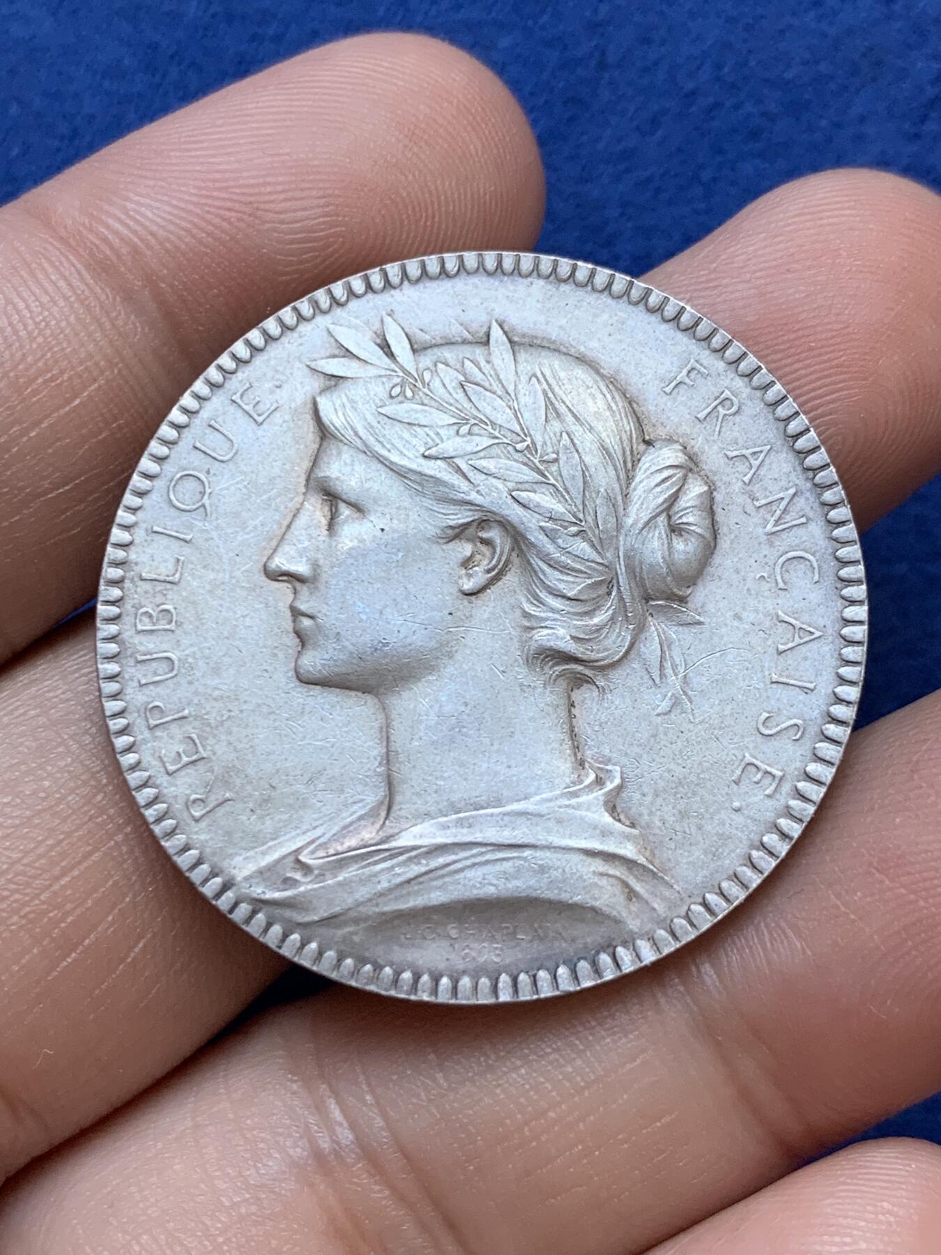 《竞宝斋》第291场- 周日，周一，周二 3场连拍 （全场包邮） 法国巴黎公证人银质代币，19.93g，36.5mm，丰饶角边铭