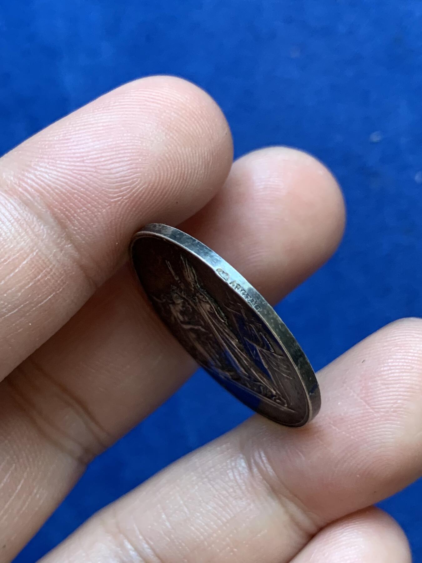 《竞宝斋》第291场- 周日，周一，周二 3场连拍 （全场包邮） 法国基督教婚礼圆型银代币 丰饶角边铭 27mm 9.9g